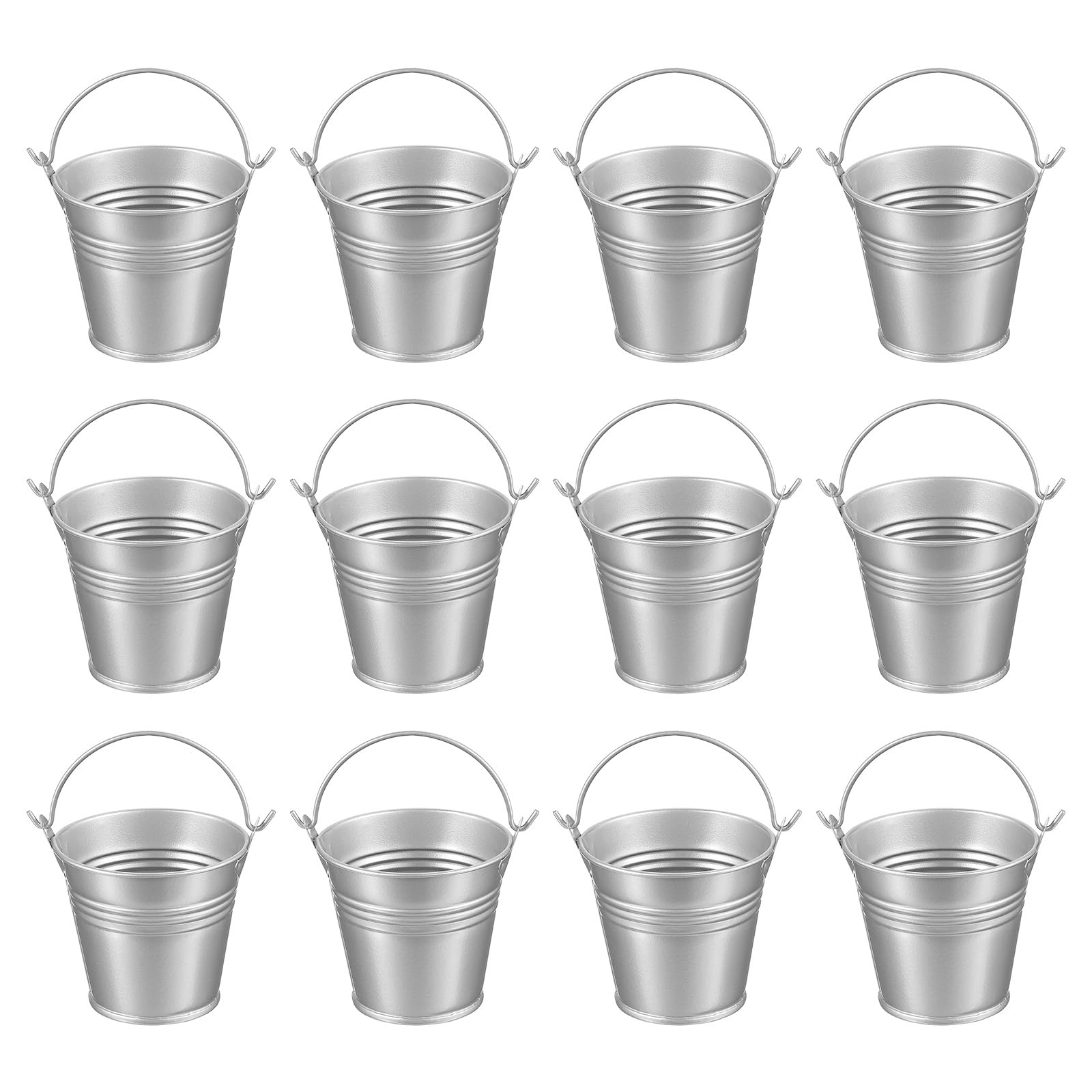 PATIKIL 6,9x5,8 cm Petits seaux en métal avec poignée, lot de 12 mini seaux galvanisés colorés pour Pâques, décoration de fêtes, argent