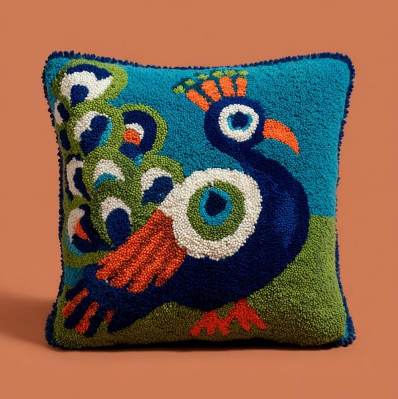 Wallustrioaw Beautiful Peacock Latch Hook Pillow Kit 43X43cm,