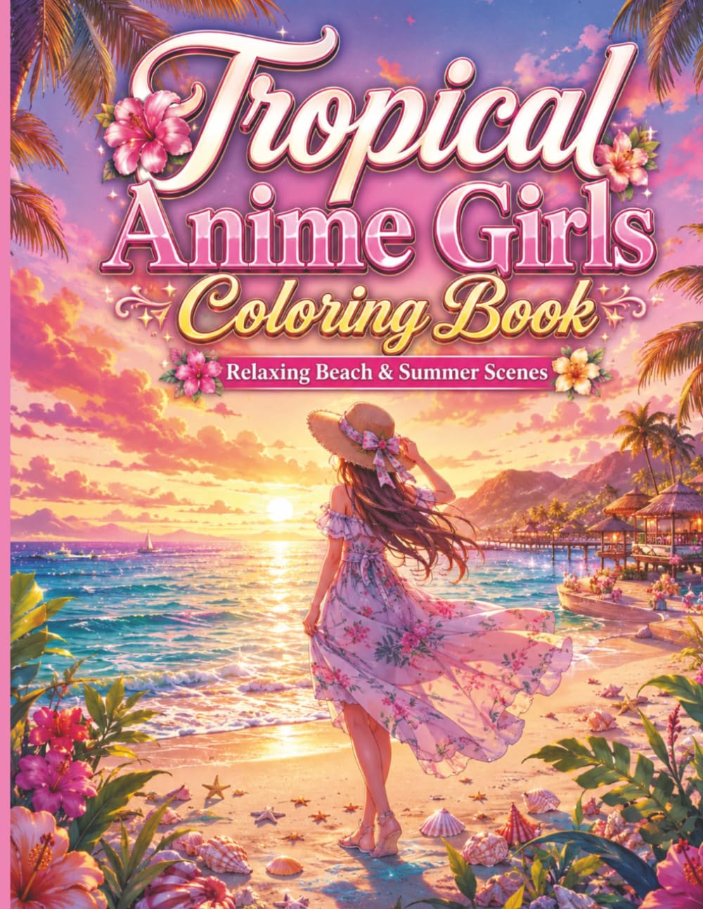 Tropical Anime Girls Coloring Book: Relaxing Beach & Summer Scenes