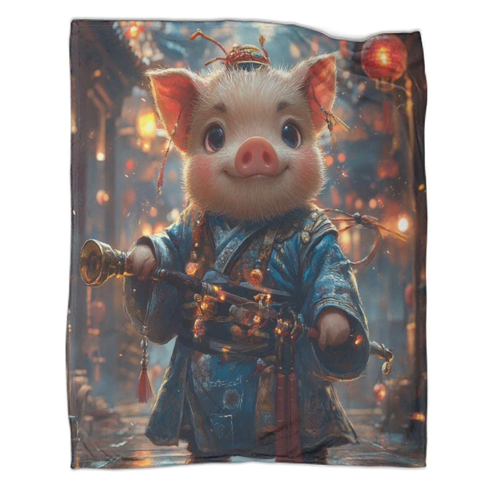 Couverture Cochon en flanelle douce et chaude imprimée 3D pour canapé 100x130cm