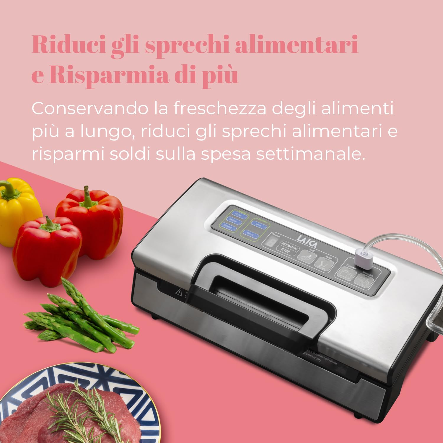 LAICA VT3220 Máquina de vacío profesional, apta para todos los alimentos, función de marinado rápido, mantiene los alimentos frescos hasta 5 veces más, incluye 2 rollos de vacío