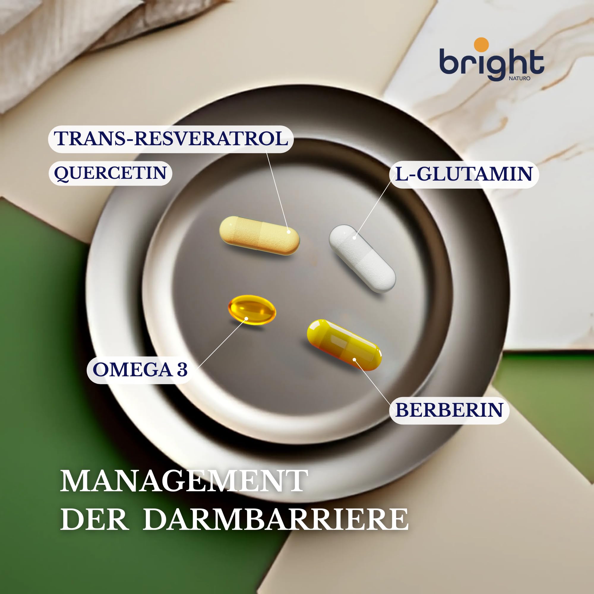 Trans-Resveratrol, L-Glutamin, Berberin, Quercetin, Omega 3 TG - SmartAbsorb™ | für Stoffwechsel, Verdauungsgesundheit und Immunabwehr | 28 Tages-Portionen