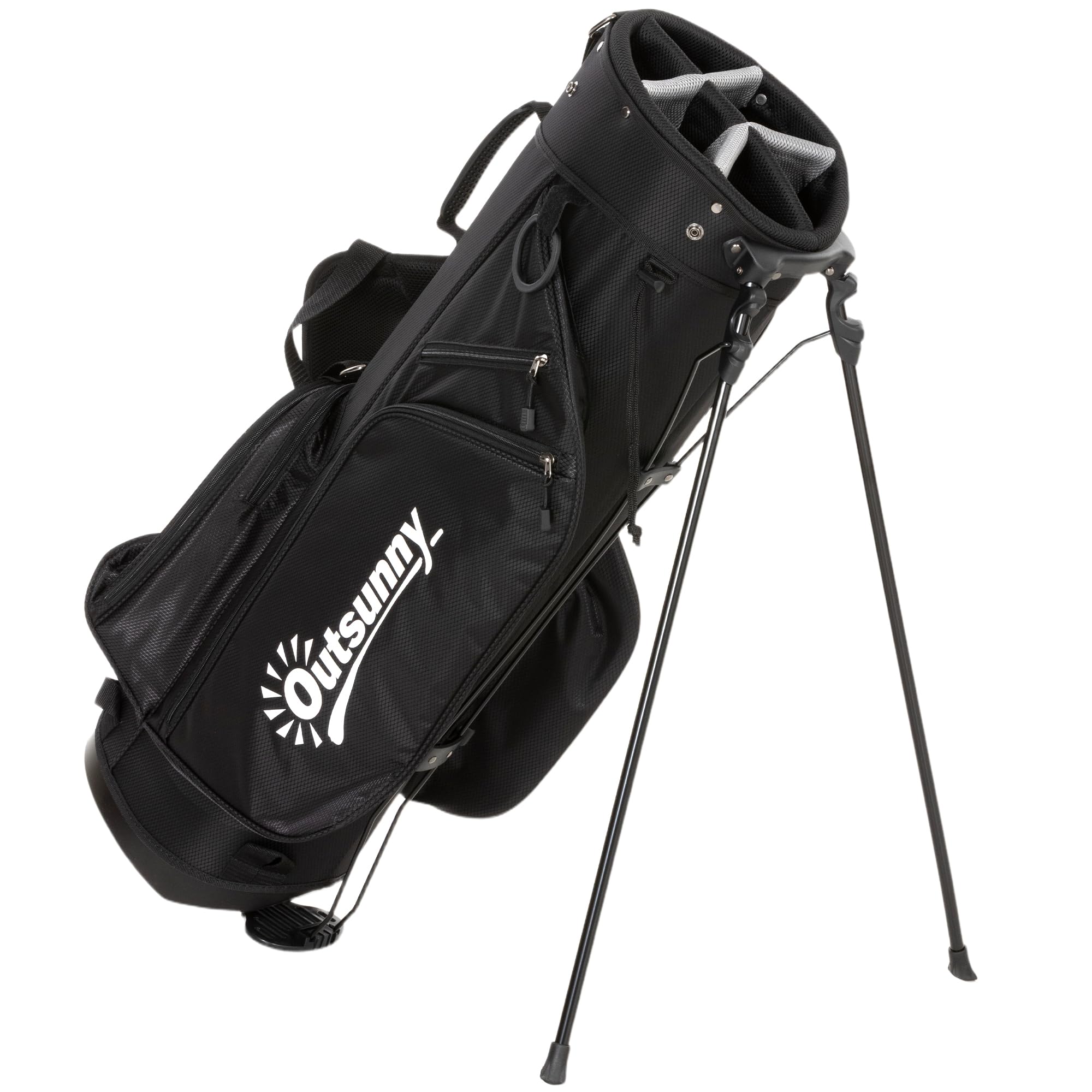 Outsunny Golf Stand Bag with 6-Way Dividers, 5 Pockets, Rain Hood, Grey