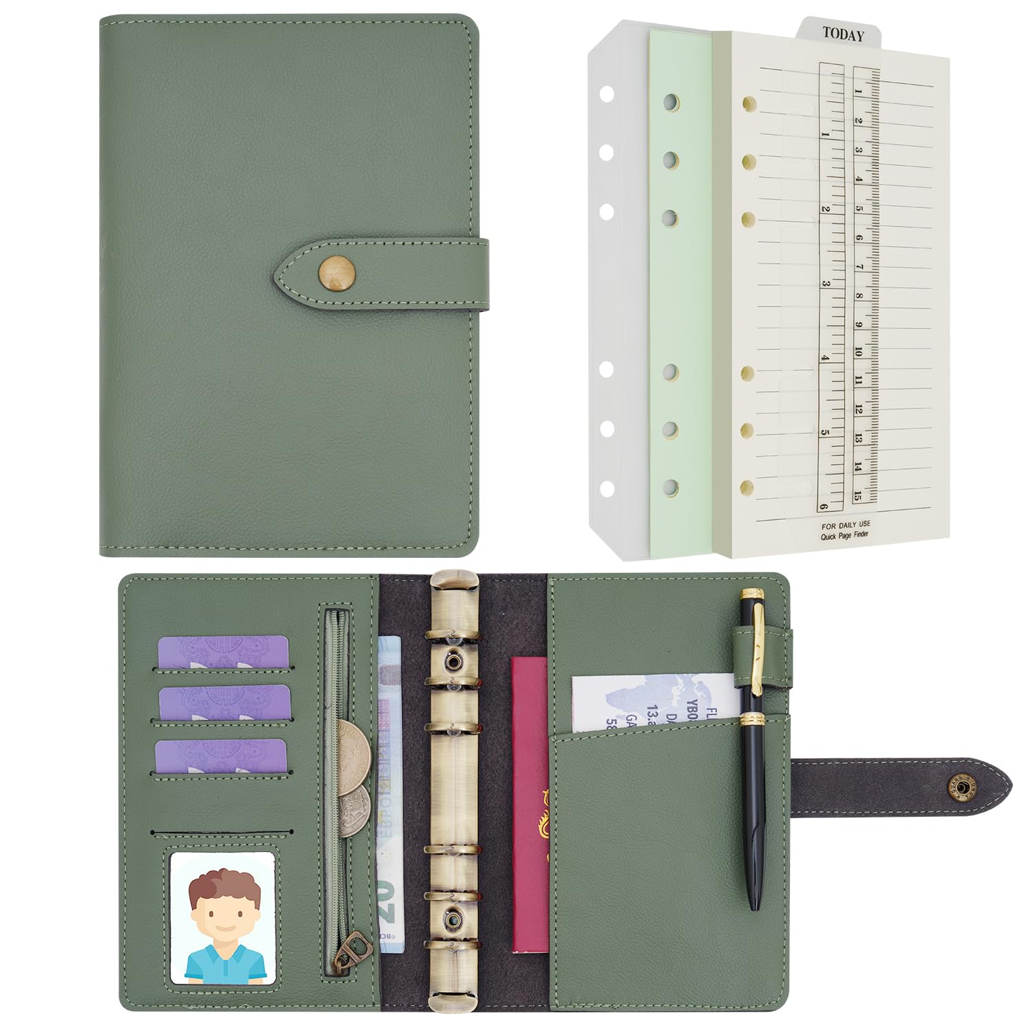 A6 Binder Refillable Diary Notebook Journal Planner Organizer, Green