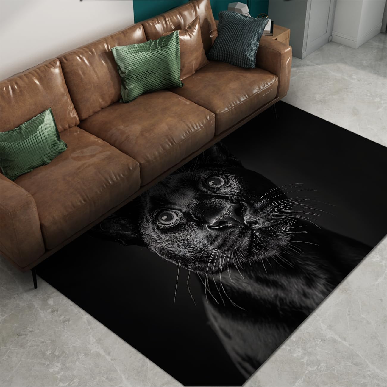Tapis imprimé léopard noir de grand chat 80x120cm pour décoration raffinée de chambre