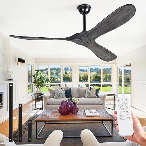 Ventilador de techo de 60 pulgadas sin luz, ventilador de techo sin luz con control remoto y motor de CC silencioso, ventiladores de techo para