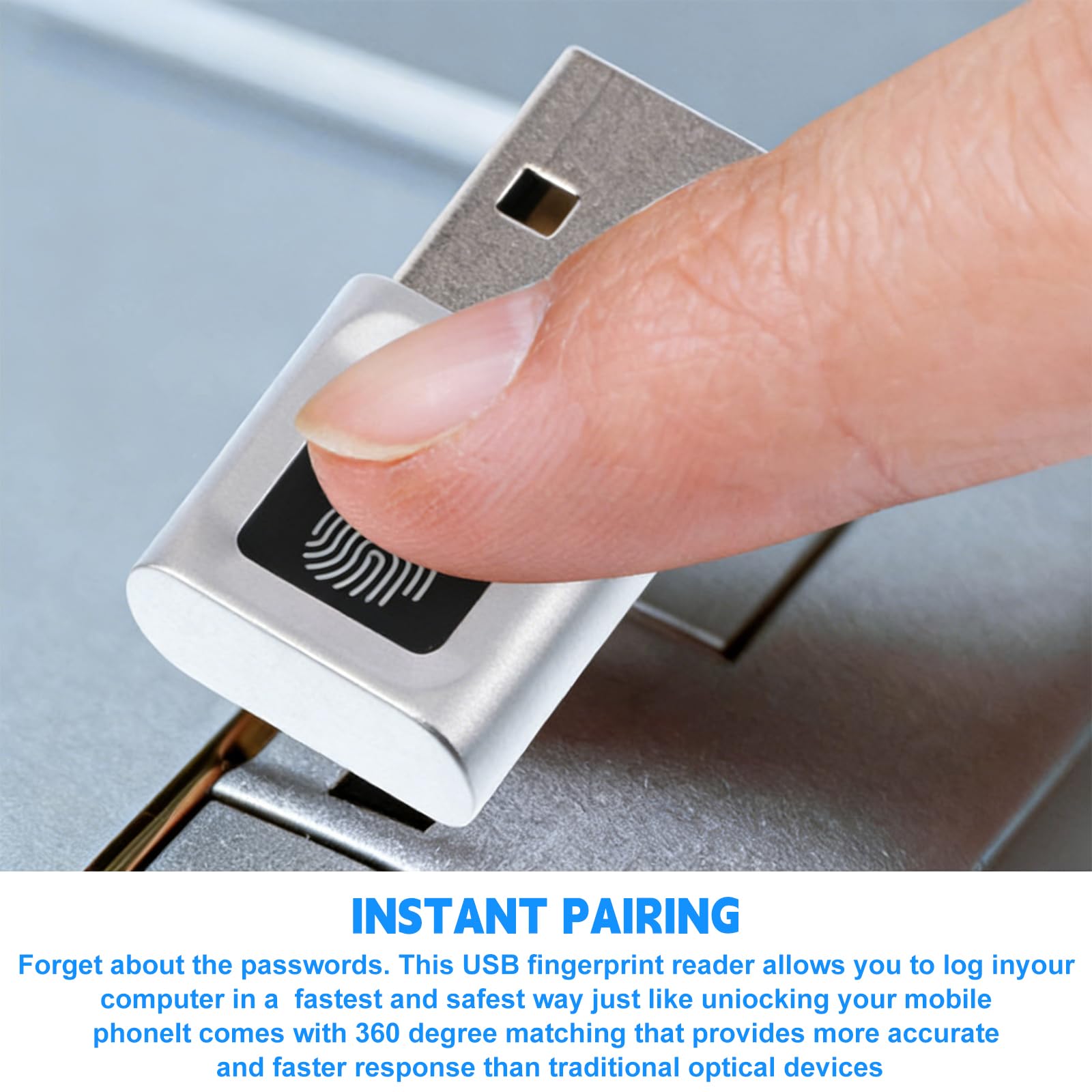 Sensor de huellas dactilares USB para PC, 360°, lector de huellas dactilares USB hasta 10 ID, lector de huellas dactilares biométrico para Windows 10 Hello, Plug & Play Fingerprint Key, plata