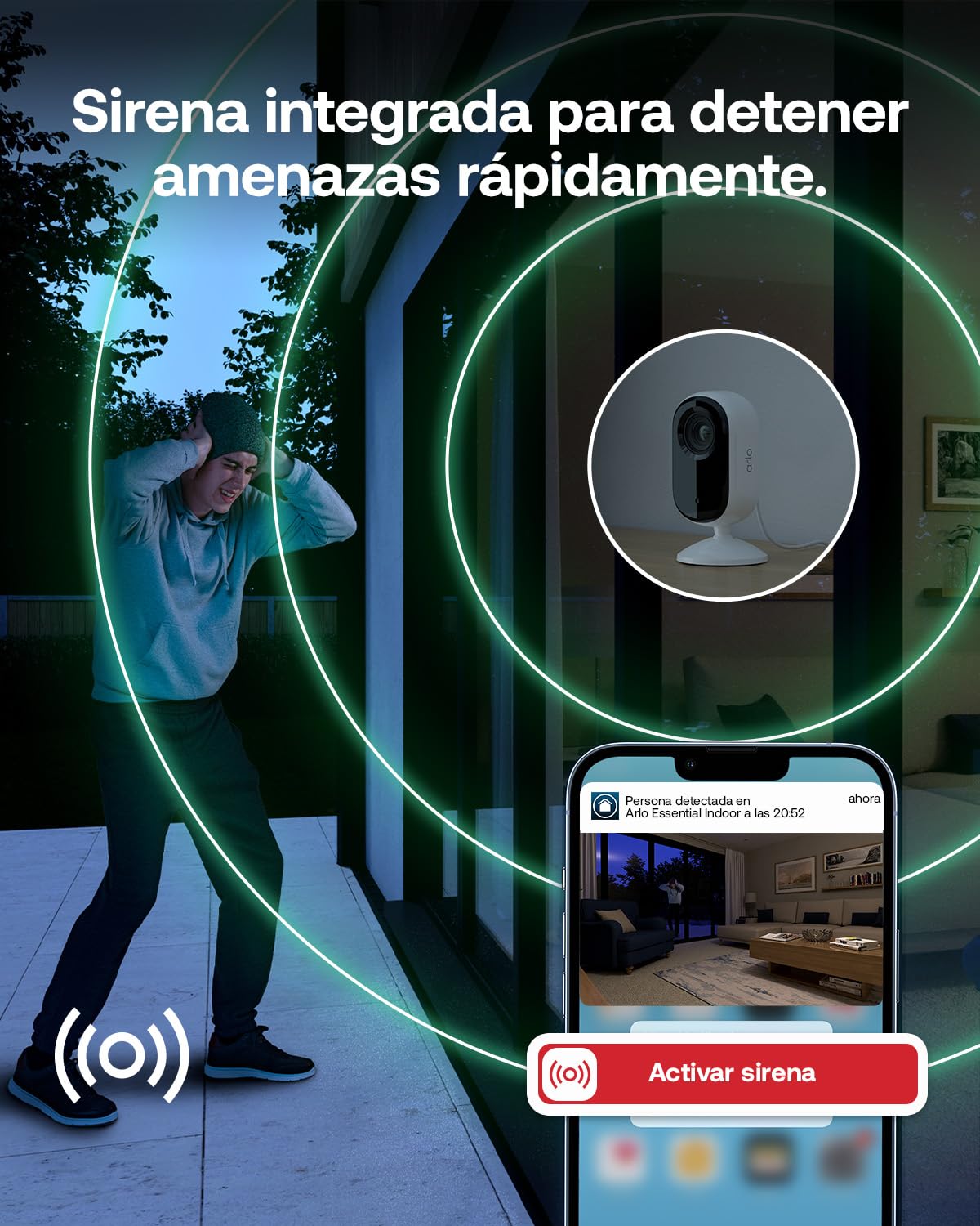 Arlo Essential 3 Indoor Camara Vigilancia Bebe/Mascotas HD, Sensor de Movimiento, Alarmas para Casa, Visión Nocturna, Prueba Secure Incluida, con Cubierta de Lente automática, 2 Cámaras, Blancas