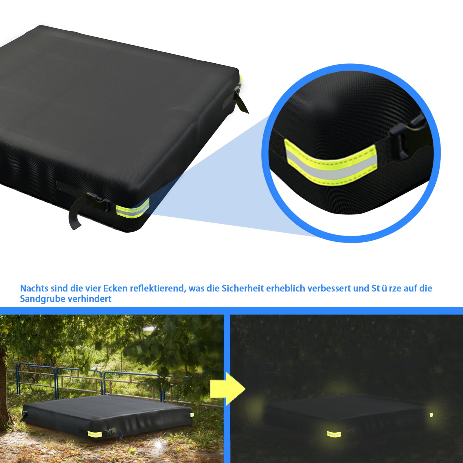 Bâche de protection pour bac à sable - En tissu Oxford 600D - Revêtement en PVC imperméable et anti-UV - Avec cordon de serrage et cordon de serrage - Noir - 125 x 125 x 20 cm