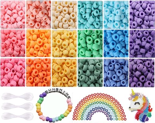 Miniatura 1 de Cuentas de poni de 0.354 in, más de 4500 piezas de cuentas de pony Kandi surtidas de arcoíris, juego de manualidades para hacer pulseras, kit de