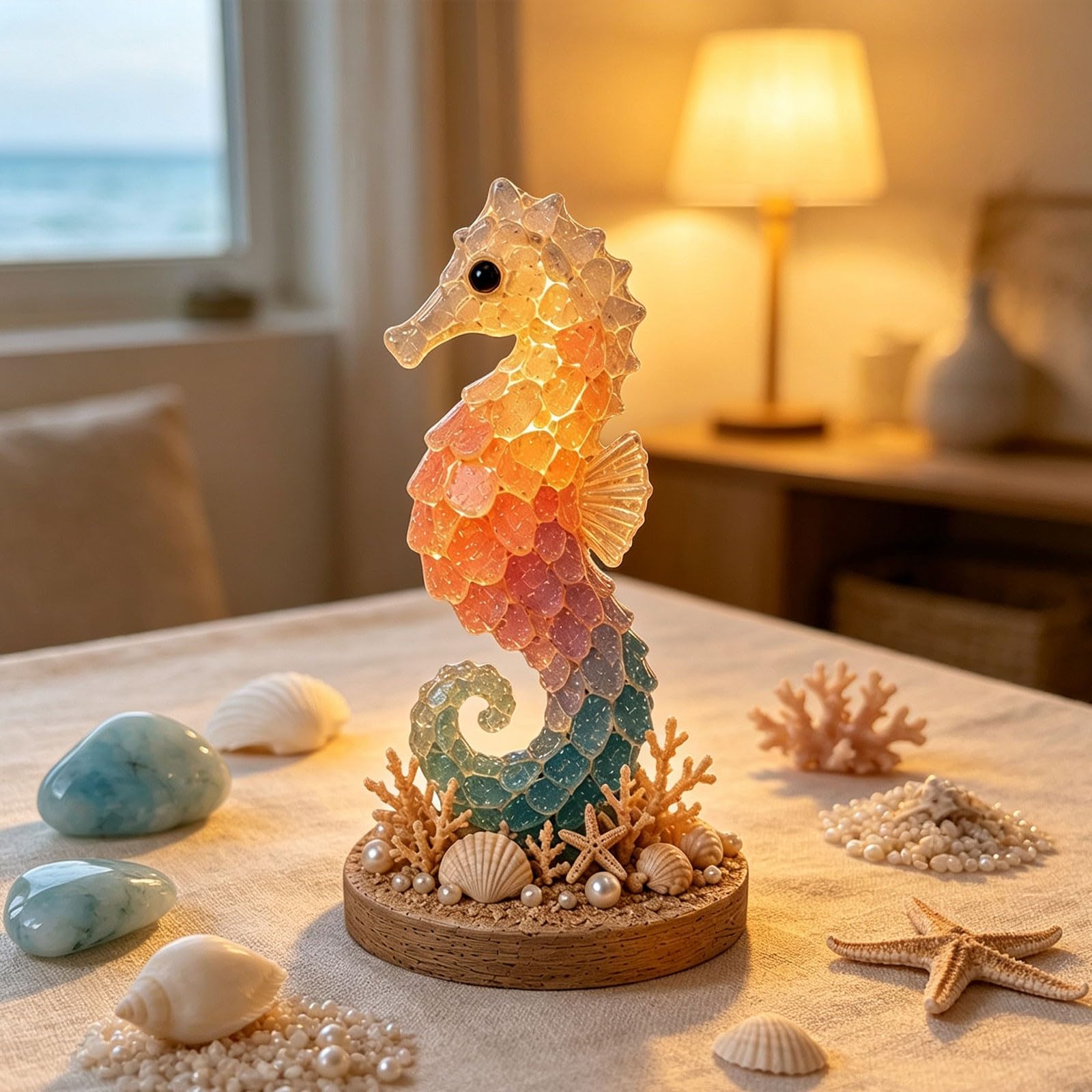 DIY Sea Glass Art Kit,Themed Handmade Craft Set with LED Lights 3D,I