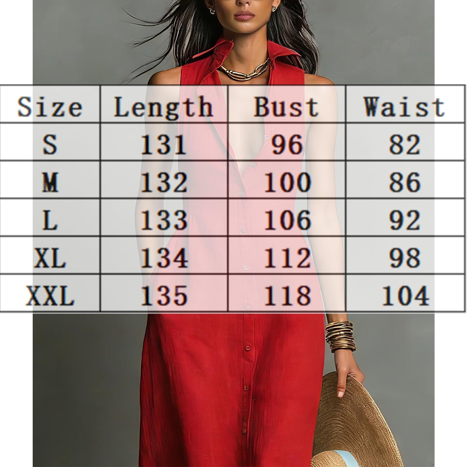 Generico Maxi Chemisier da Donna Minimalista in Misto Lino, con Colletto, Monopetto e Senza Maniche — Abito Camicia Estivo Casual con abbottonatura Frontale