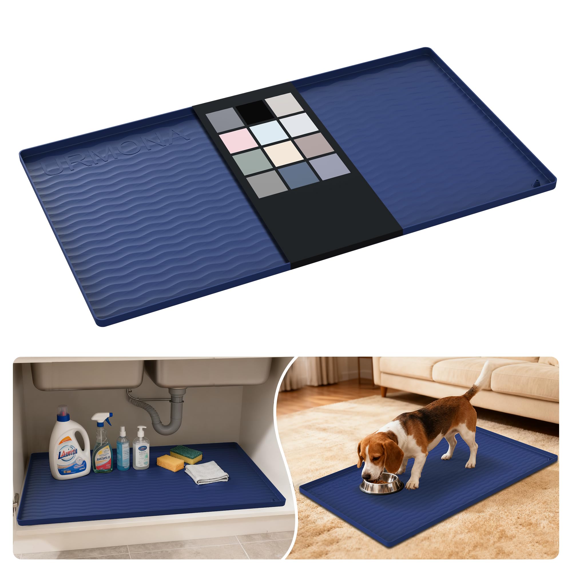 URMONA Waterproof Silicone Under Sink Mat, 34 x 19 in, Flexible Shelf Liner
