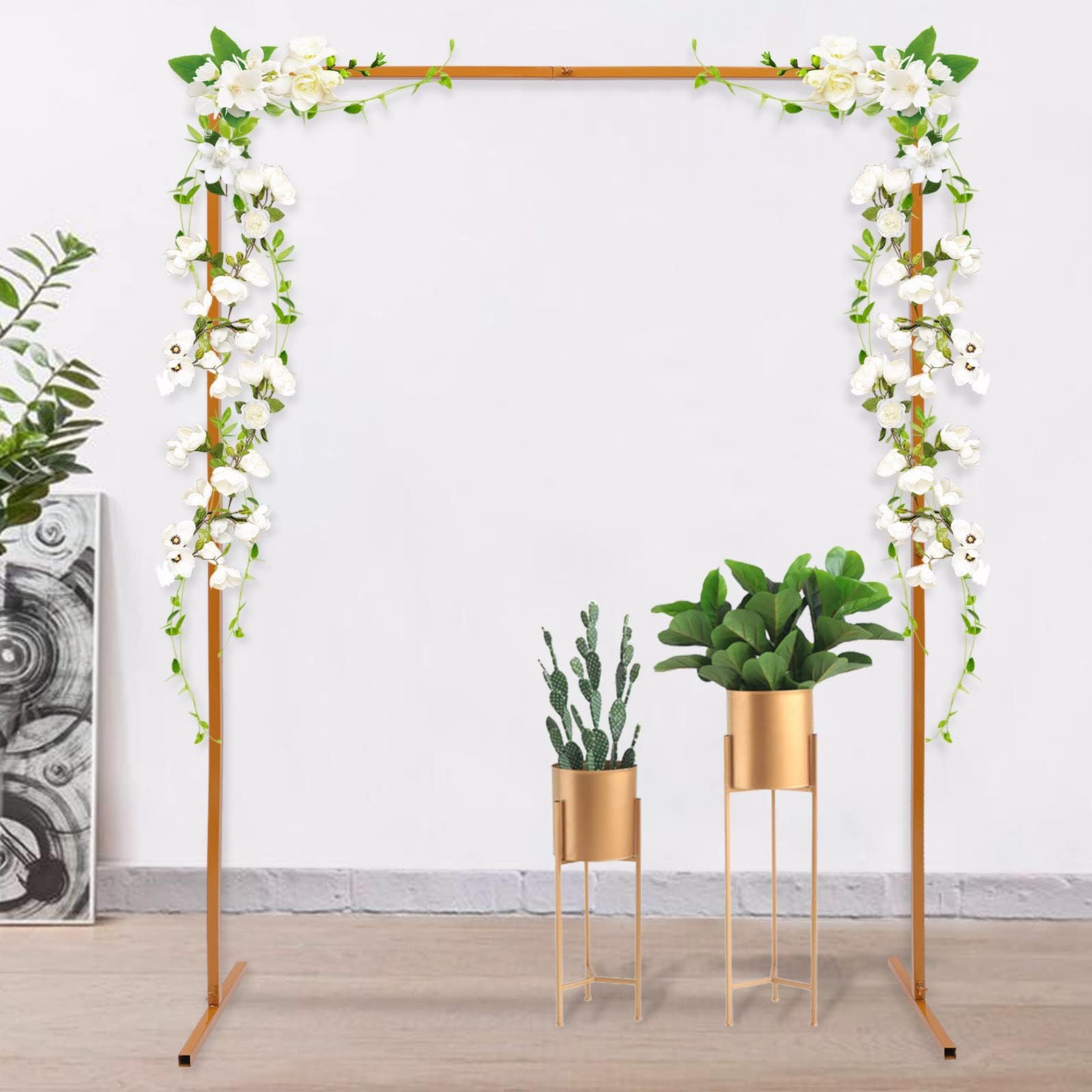 2 x 1,5 m Arco di nozze rettangolare, cornice in metallo dorato per festa | Tubo in acciaio zincato, 5 kg, struttura T stabile, anti-corrosione, smontabile, per matrimonio e compleanno