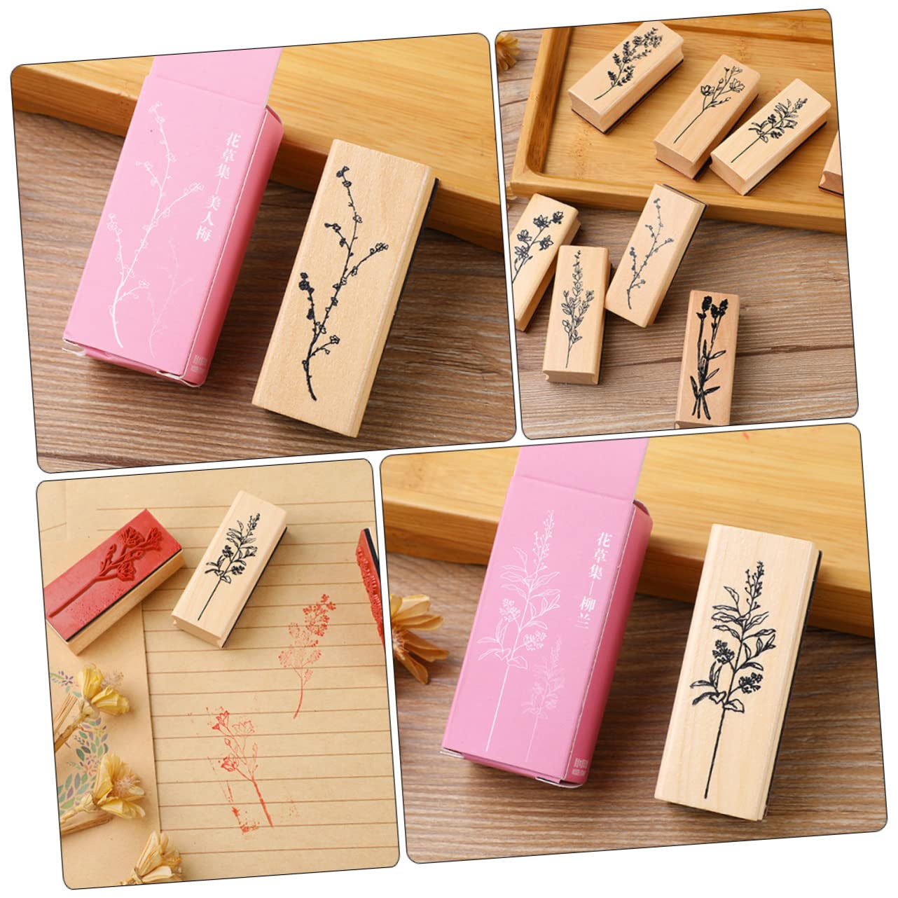jojofuny 5 Sätze Teiliges Holzstempel Für Scrapbooking Diy Tagebuchstempel Vielseitige Pflanzenmuster Für Karten Bastelprojekte Journaling Und Dekoration 3 Stücke * 5