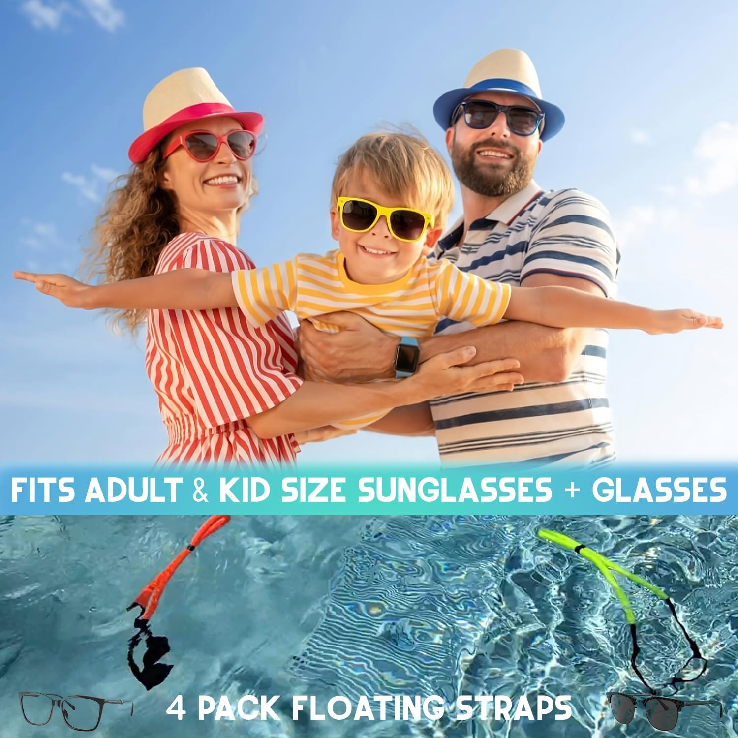4 paski do okularów, pływające, regulowane paski do okularów sportowych dla mężczyzn i kobiet, pływające okulary przeciwsłoneczne, paski do sportów wodnych, pływania łodzią, surfowania, żeglowania