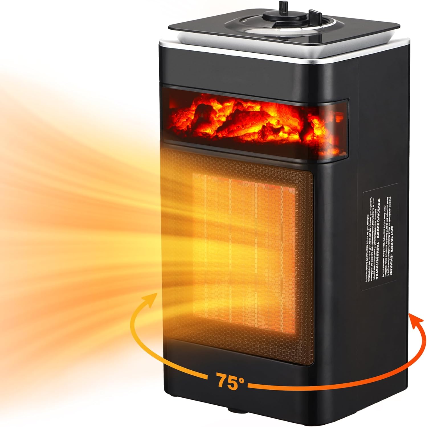 Space Heaters for indoor Use,1500W Electric Portable Heater with Adjustable Thermostat,Small PTC Ceramic Heater for Room,Bedroom,Office,75°Oscillation,Tip-over Protection（Classic）