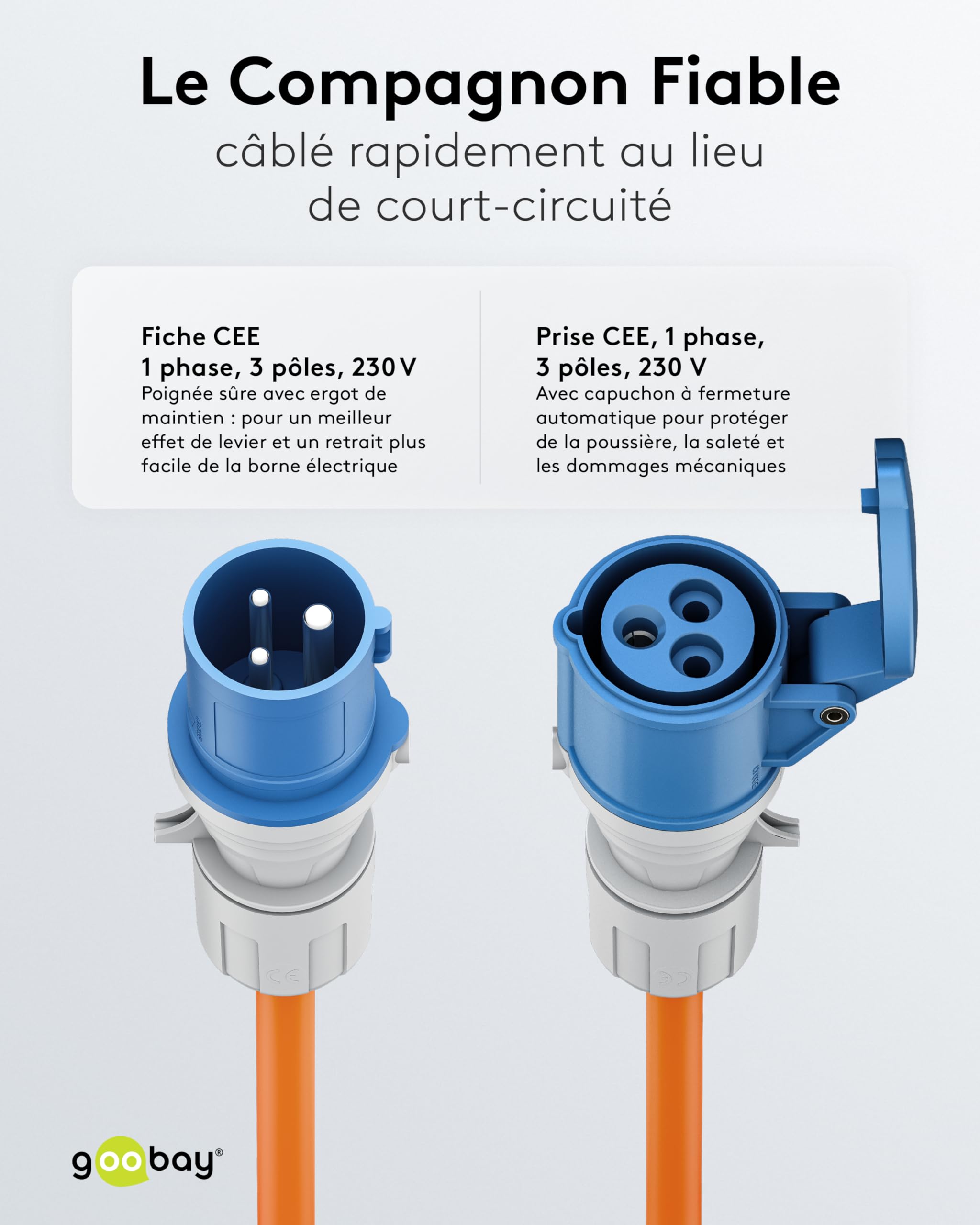 goobay Rallonge CEE pour Caravane 5 m Prise CEE vers Prise CEE avec Capuchon de Fermeture IP44 Câble pour Camping, Camping-Car et Caravane - 76228