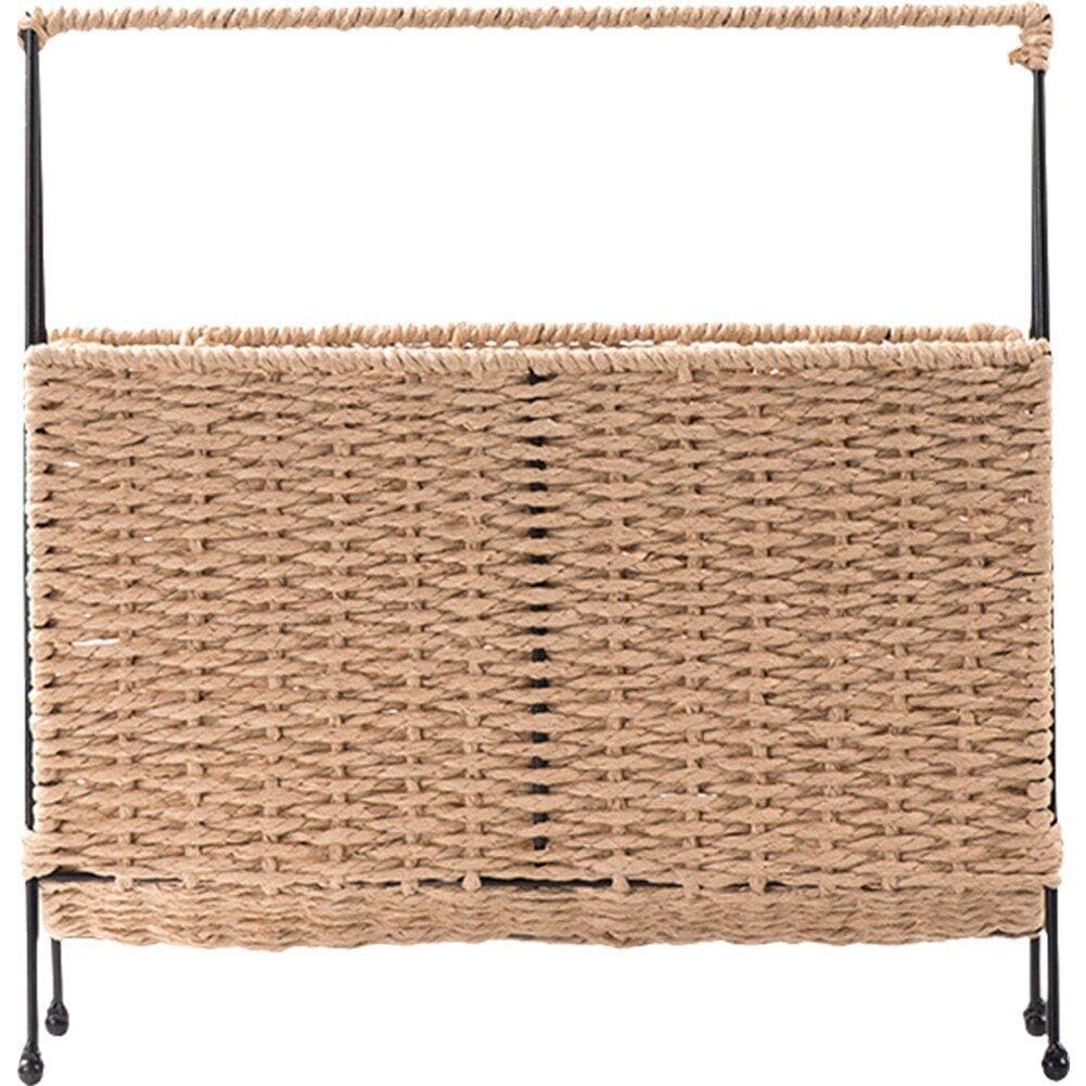 Glixoft Hand Woven Magazine Basket Standing Book Newspaper Holder Magazine Wicker Rack Storage Basket Bin for Home Office Desk
