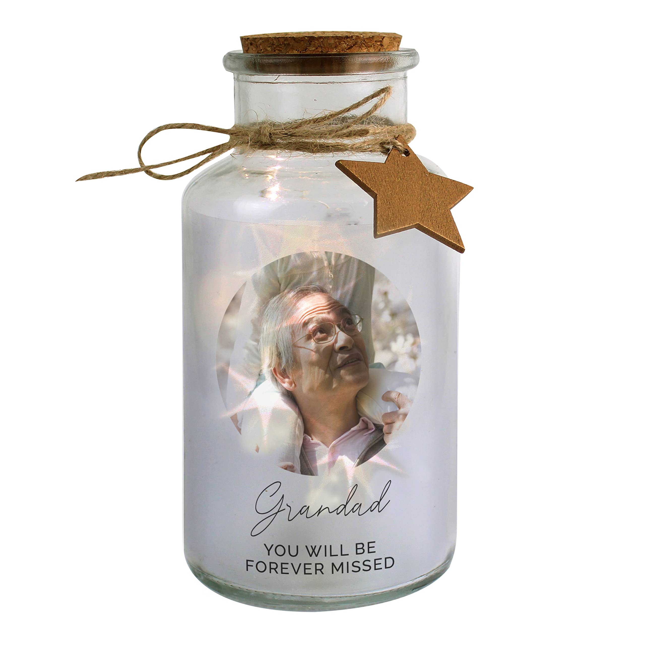 Personalised Photo Upload Loving Memorial LED Glass Jar NightLight Memorial