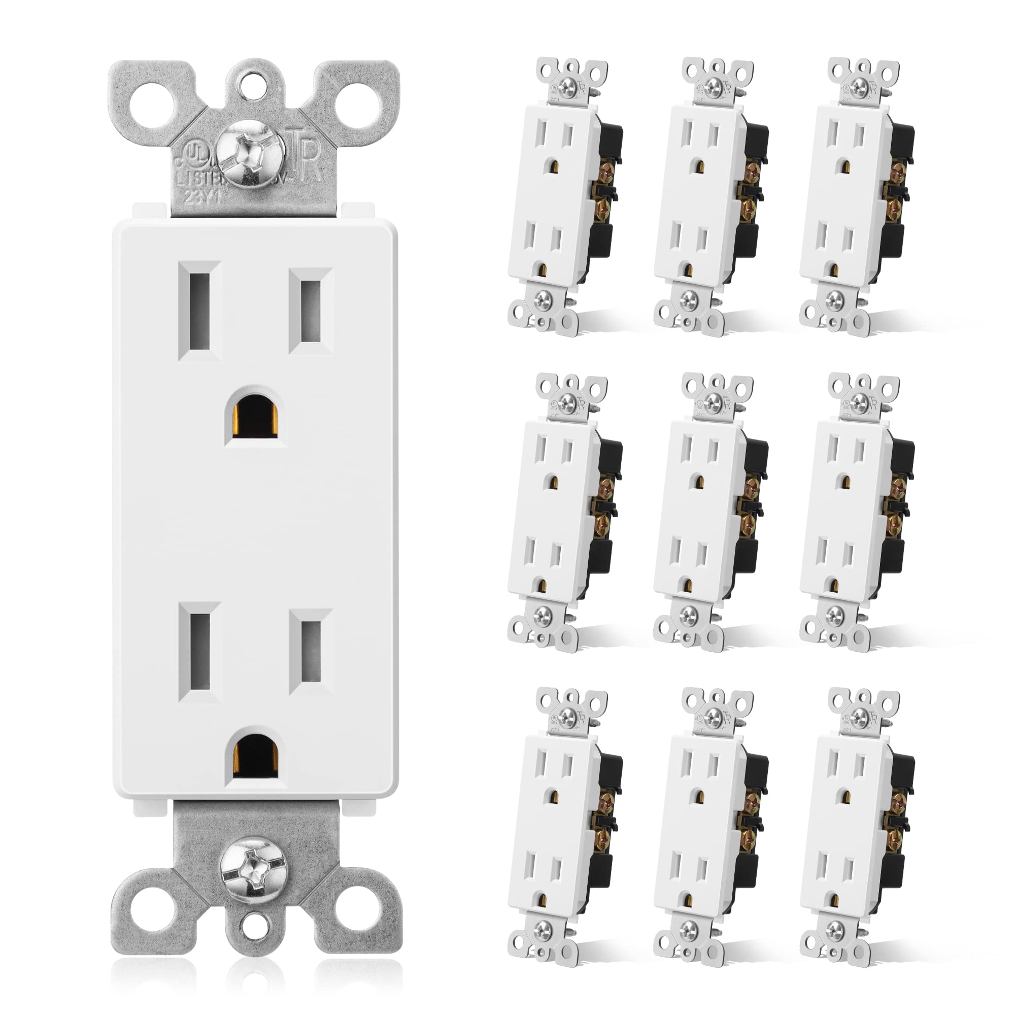 DEWENWILSDEWENWILS Decorator Receptacle Outlet, Child Safe Tamper-Resistant Wall Outlet, Self-grounding Residential Grade Outlet, 15A 125V, UL Listed, 10-Pack