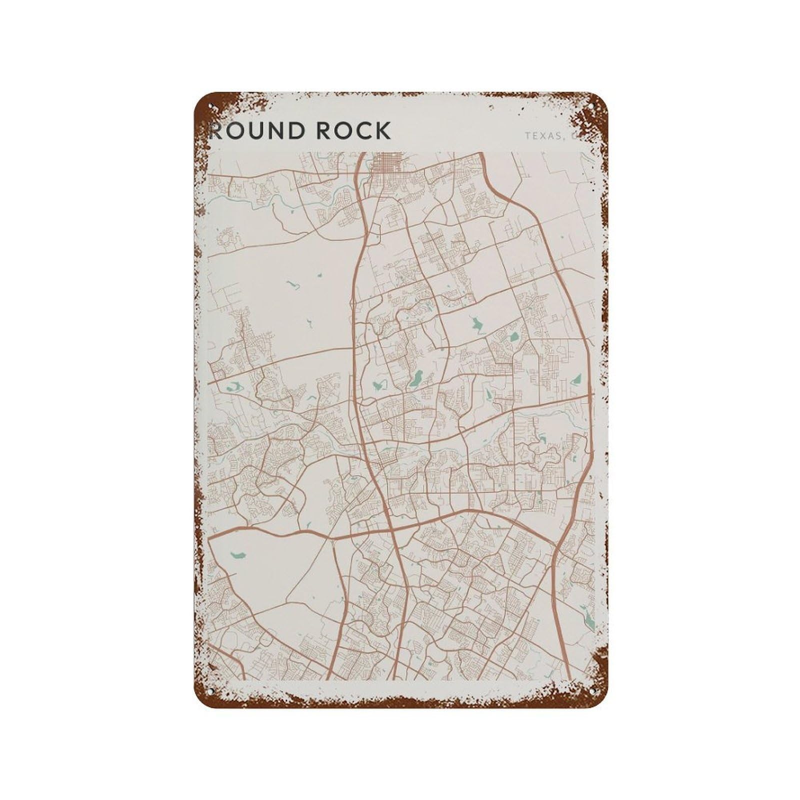 xiaoxiaoshen Round Rock Map Texas Travel Gift Minimalist Wall Decor Art Metal Tin Poster Modern Home Decor Art Home Bar Shop Decorations Vintage Sign 30x20cm