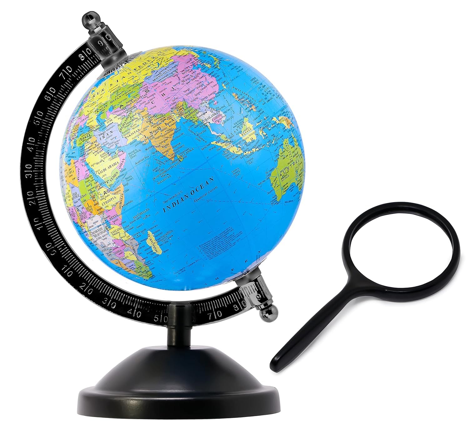 Globe For Students,Educational World Globe with 75mm Magnifying Glass for Kids/Office Globe/Political Globe/Globes for Students (Small - Black) Desk & Table Top Poltical World Globe (X-Small Blue) (B0DD6Z9LFD) Amazon Price History, Amazon Price Tracker