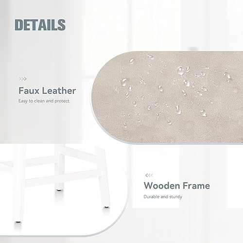 Miniatura 6 de Juego de 2 taburetes de bar de madera maciza blanca para encimera de cocina, taburetes de bar antiguos con taburetes tapizados de piel sintética