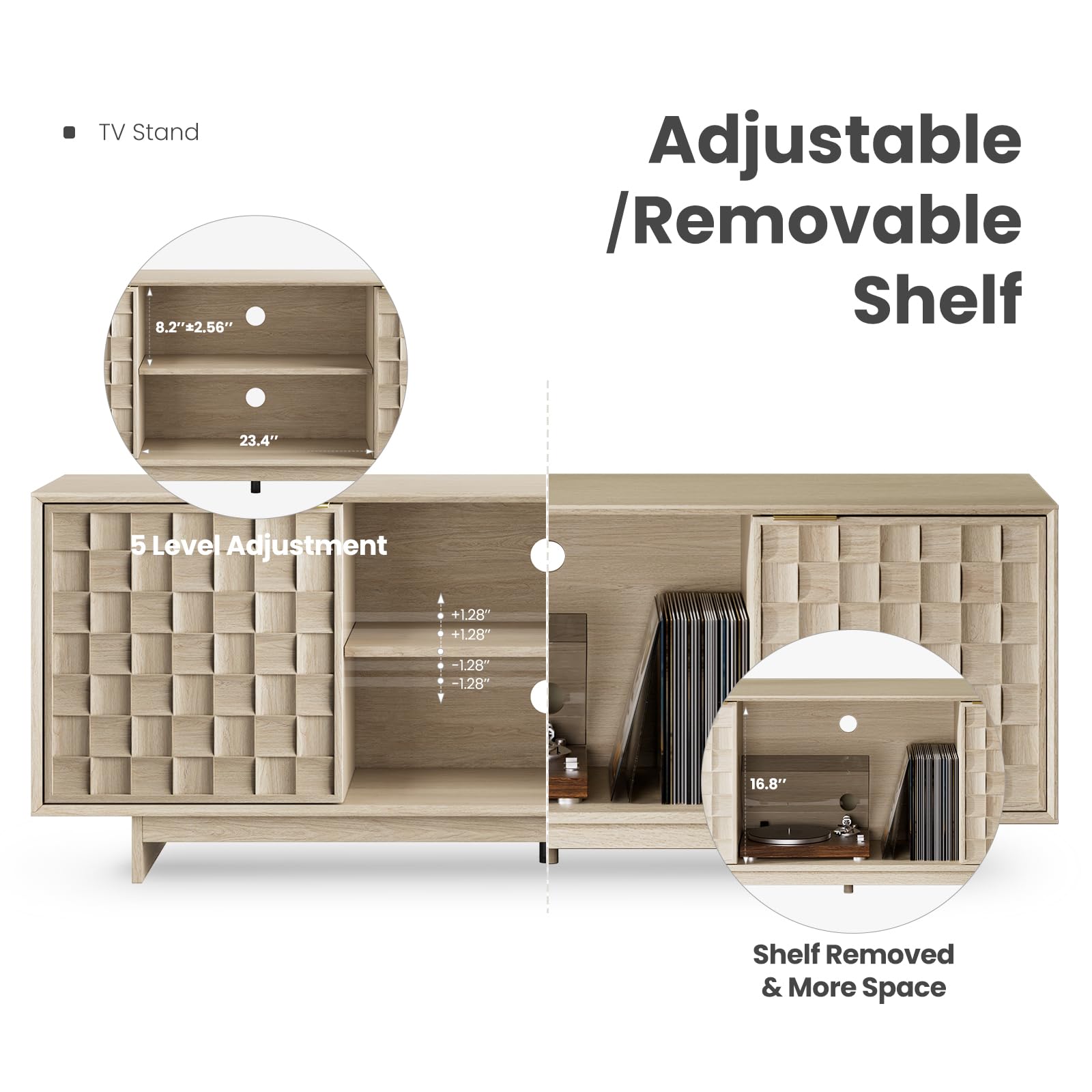 COLAMY TV-Schrank mit Zwei Türen, Entertainment-Center 150 cm mit verstellbaren Einlegeböden und Stauraum, Mid-Century Modern TV-Board für 50/55/65 Zoll Fernseher, Media-Konsole für Wohnzimmer, Eiche
