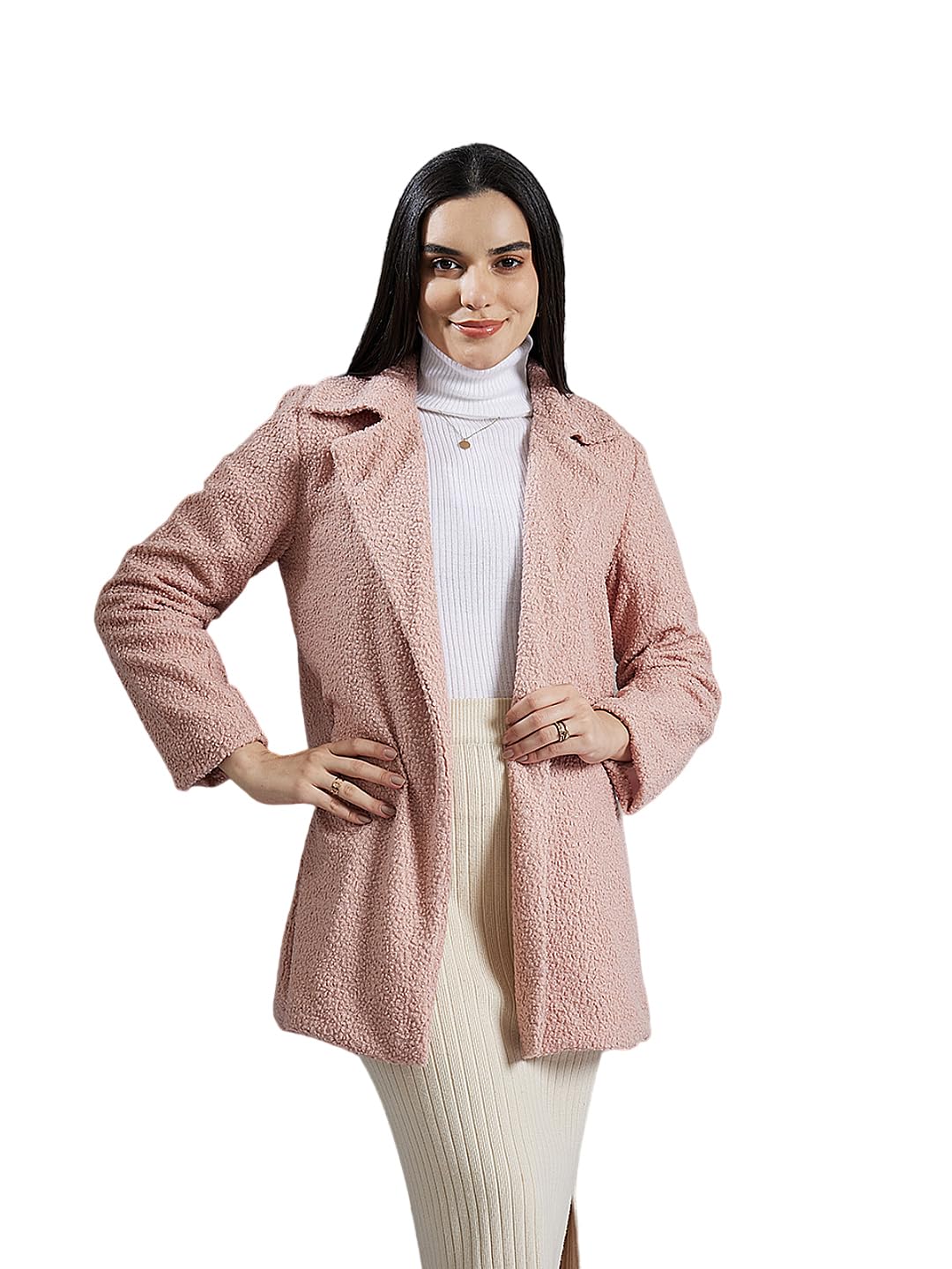 poshbery Peach Textured Coat-picture-44