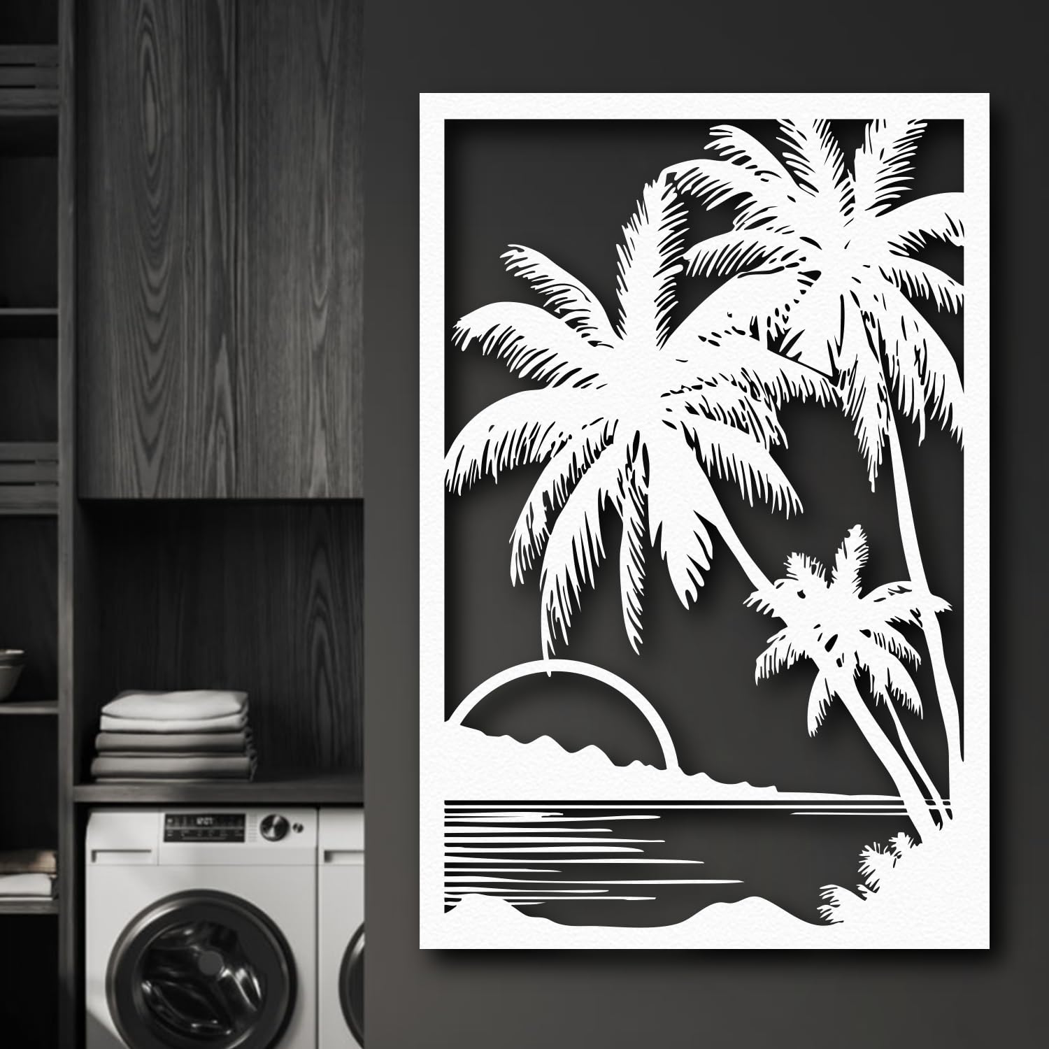 Décoration murale métal palmier design moderne géométrique blanc 90cm