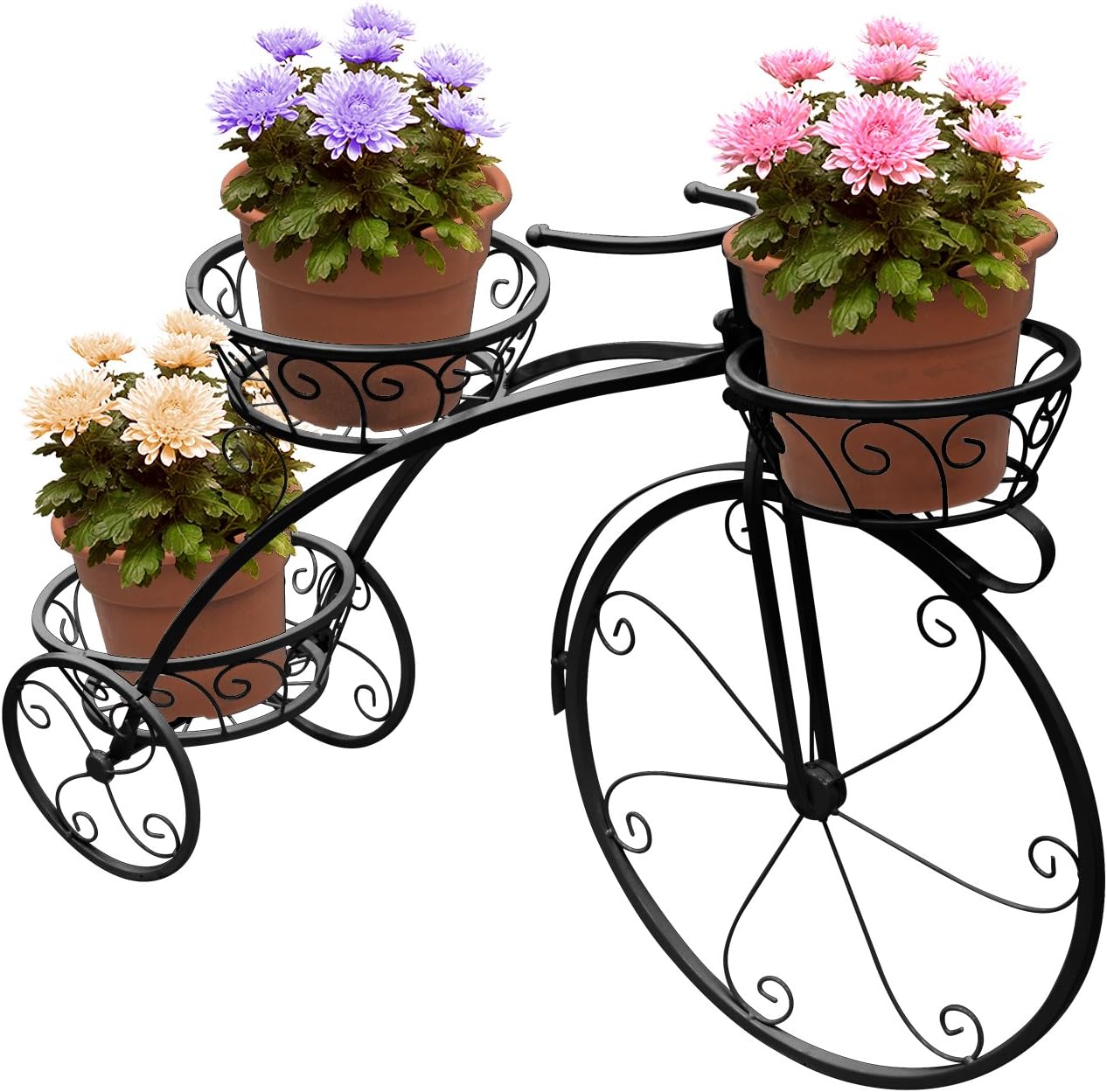 Sorbus Tricycle Plant Stand - Flower Pot Cart Holder - Ideal for Home, Garden, Patio - Great Gift for Plant Lovers, Housewarming, Mother’s Day - Parisian Style (Black) Black 3 Wheel