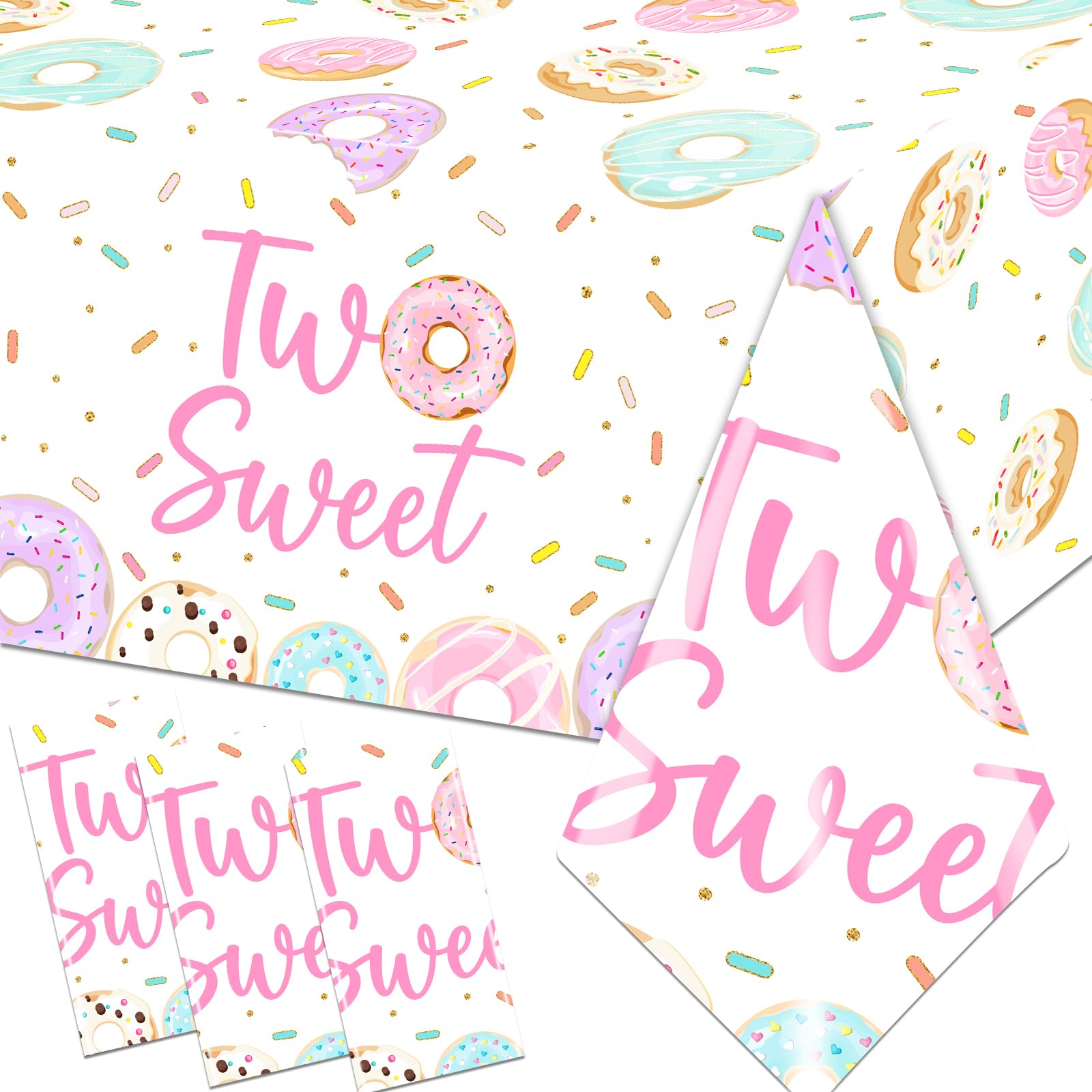 Two Sweet Donut Birthday Party Tablecloths Supplies-3Pcs 2nd Donut Tablecloths Baby Girl 2nd Doughnut Table Covers 2 Years Old Birthday Donut Tablecloths for Two Sweet Donut Birthday Decor Disposable