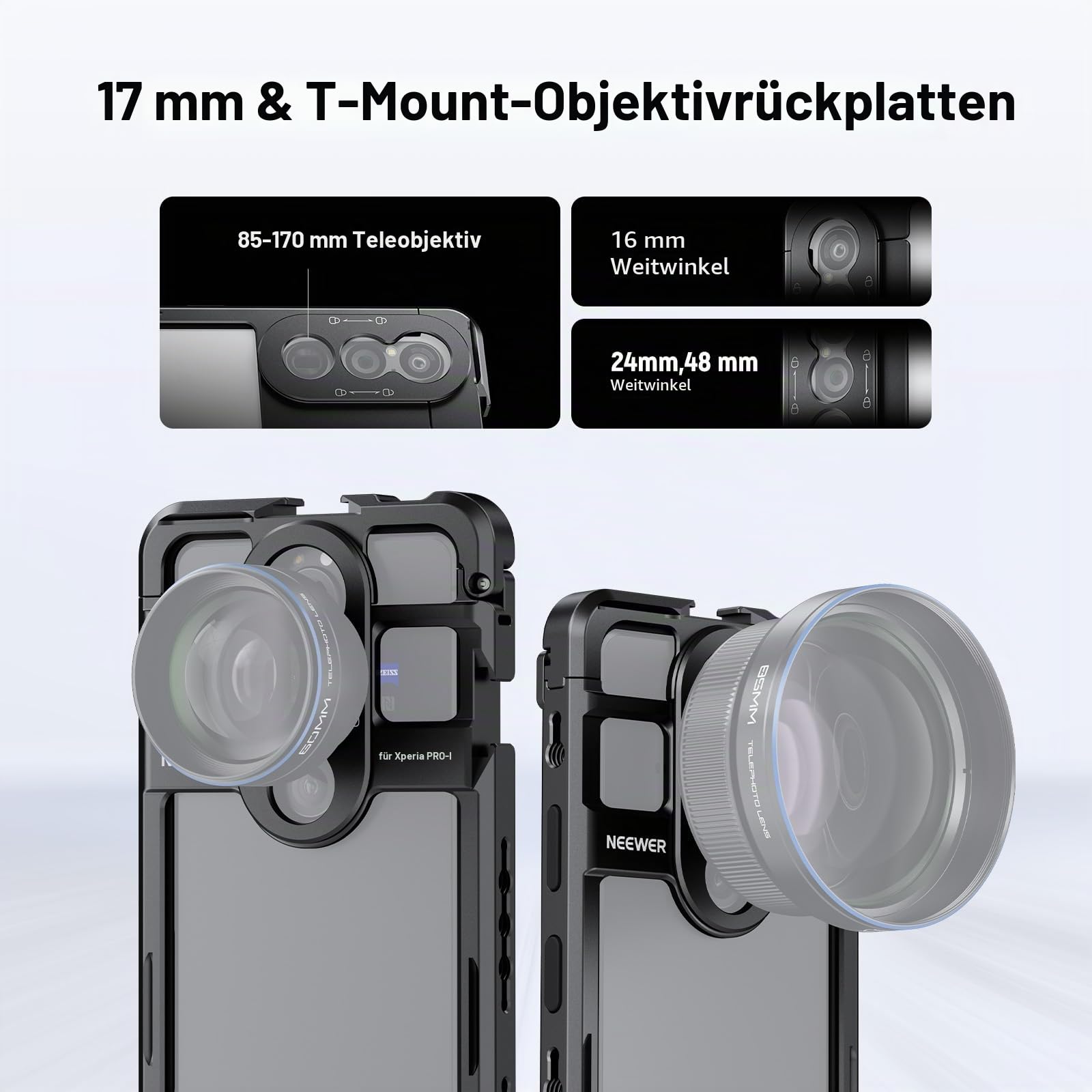 NEEWER Xperia PRO-I Käfig, Schnellwechsel Video Rig Hülle Telefon Stabilisator Halter für Filmaufnahmen, 67mm Filteradapter & 17mm/T Mount Objektivplatte, Kompatibel mit Sony Moment, PA086