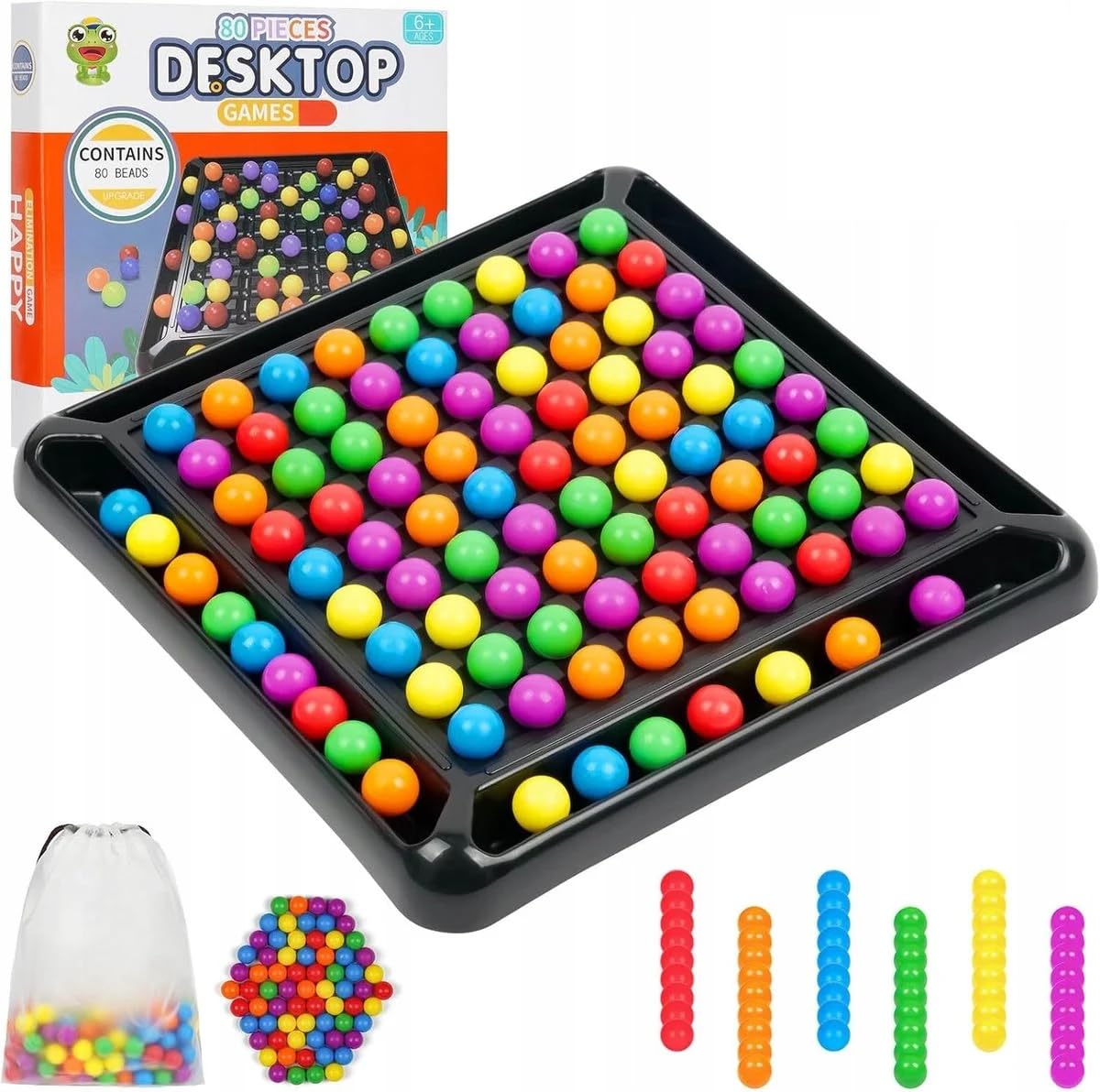 FunBlast Desktop Rainbow Games – Board Game for Kids with 80 Pieces Beads, Chess Board Game, Puzzle Games for 2-4 Players, Ball Matching Toys, Learning Toys for 6+ Ages Kids (Multicolour)-image-1