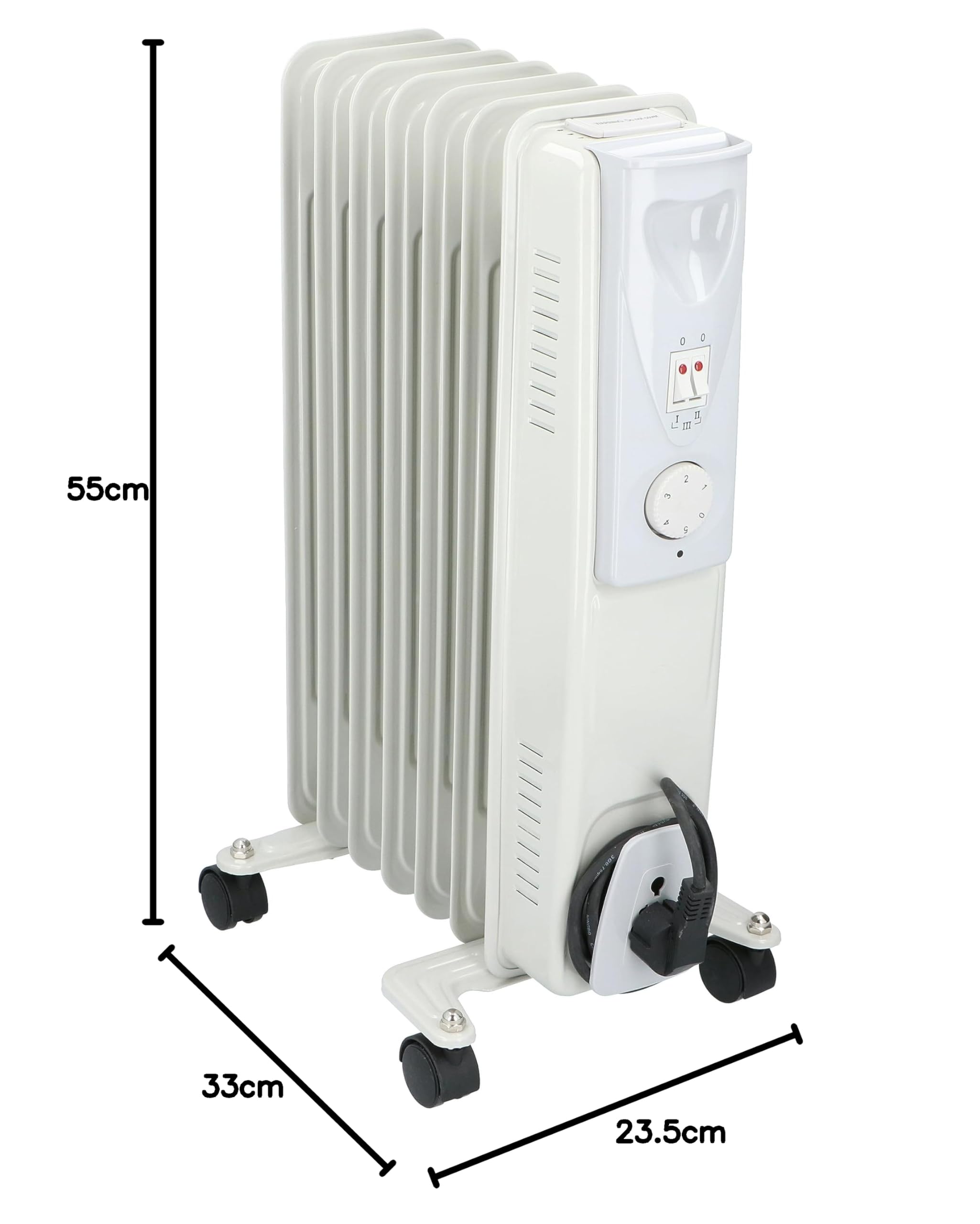 alpina Radiateur Bain d’Huile 1500W – Chauffage Bain d’Huile avec Thermostat – Radiateur Mobile avec roulettes et Protection Surchauffe – Blanc