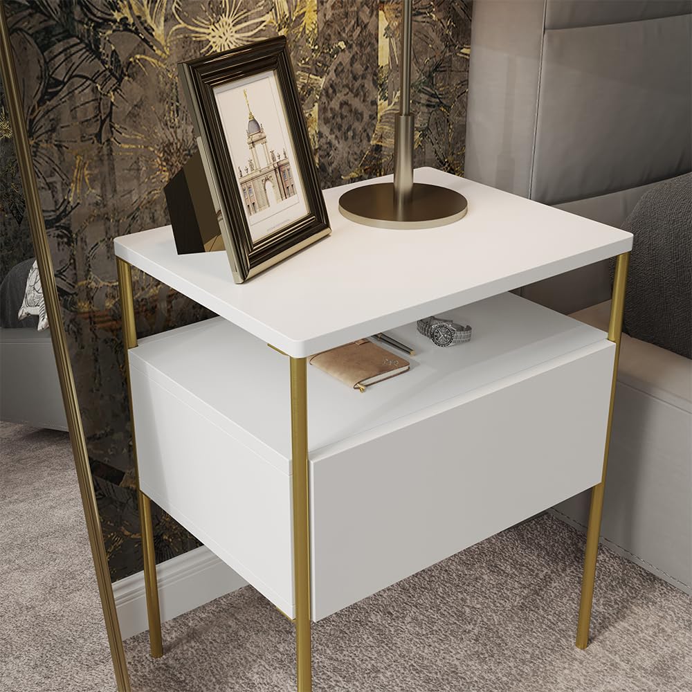 Vicco Comodino camera da letto Mira, Bianco/Oro,