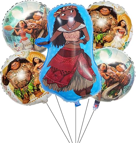 Moana Party Supplier 5PCS Moana Foil Globos para Niños Baby Shower Cumpleaños Decoración