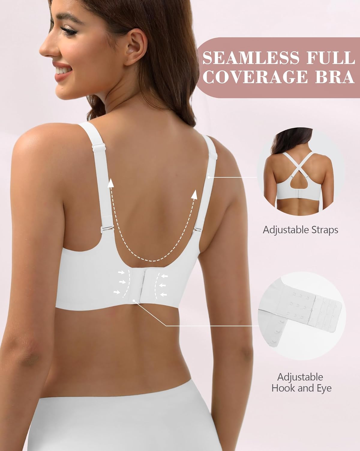 Seamless Bras Wireless No Show Comfort Full Coverage Support Bras for Older Women Lift No Underwire T Shirt Bra for Women 38C/D/DD(White XL) - Image 5