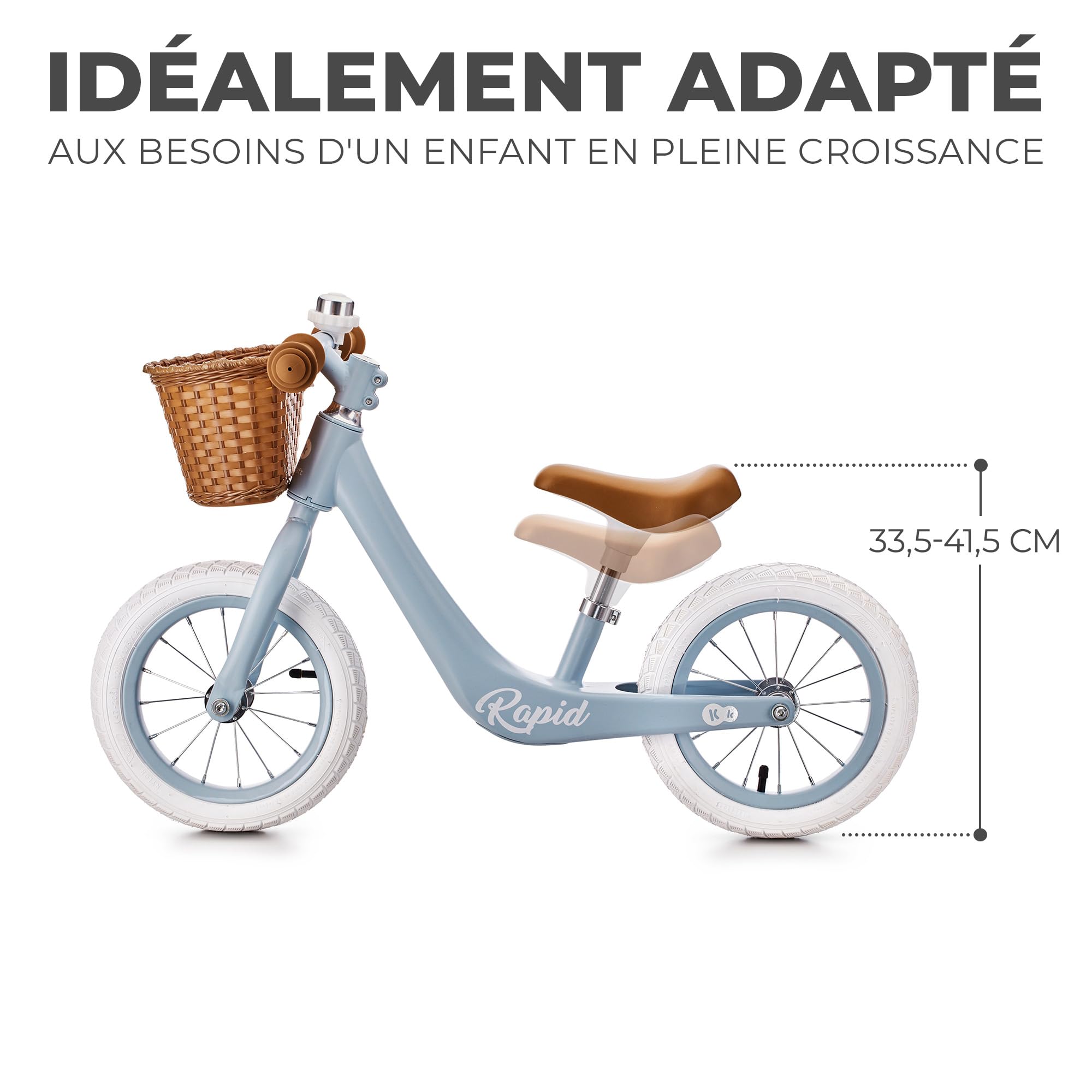 Kinderkraft RAPID Draisienne en Métal, Vélo sans Pédale, Velo Bebe, Siège Réglable, Style Rétro, Pour les enfants de 3 ans à 35 kg, Bleu