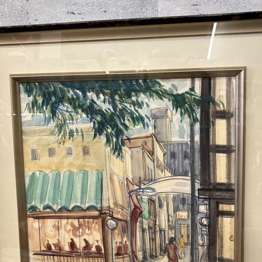 Amazon.co.jp: アンティーク NOBUO 水彩画 昼 街並み 商店街