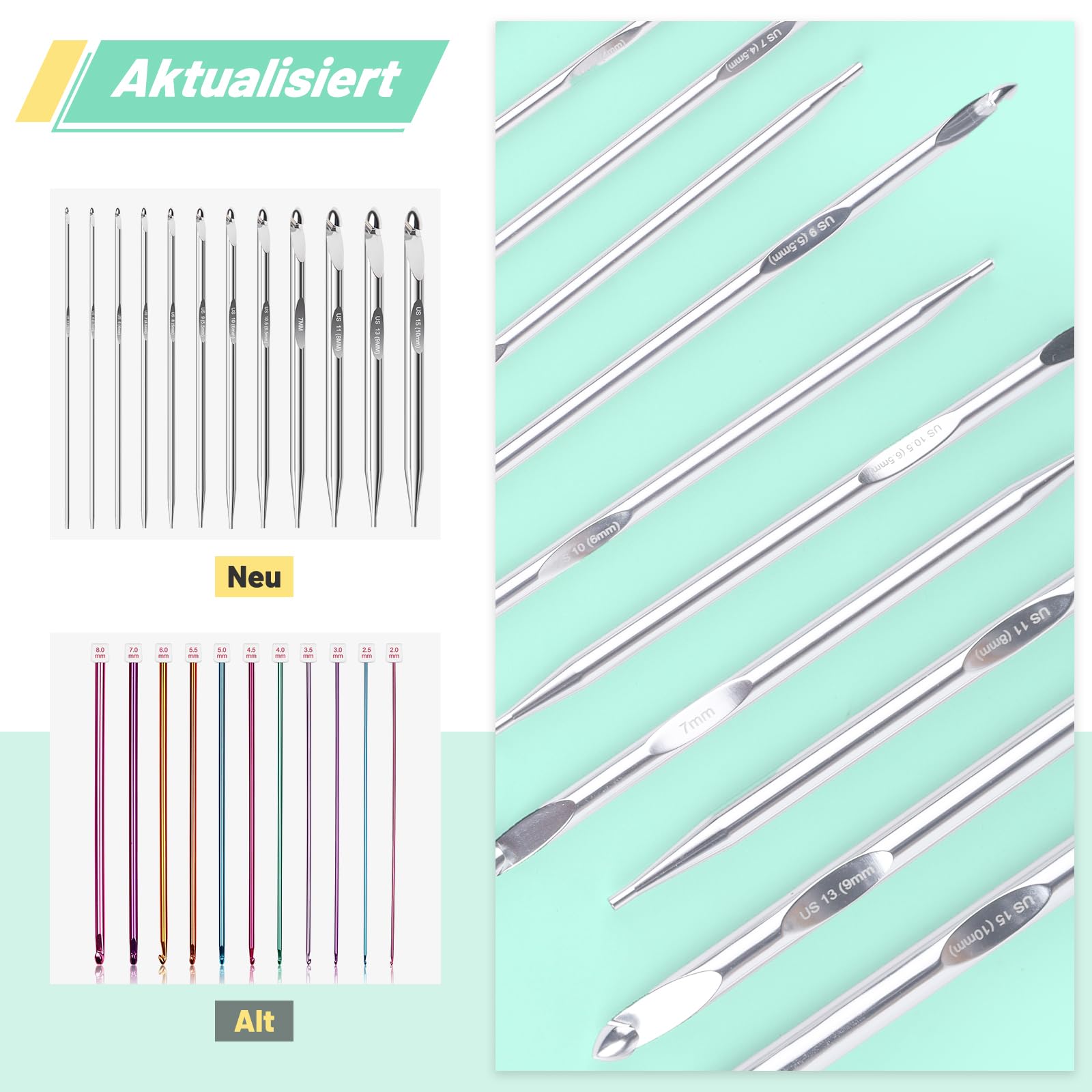Coopay Set di 12 Uncinetti Tunisini Intercambiabili, 3,0-10,0mm con Filo da 40/60/80/100 cm, Uncinetto per Principianti e Professionisti, Uncinetto Afgano per Tappeti, Maglioni, Sciarpe, Blu