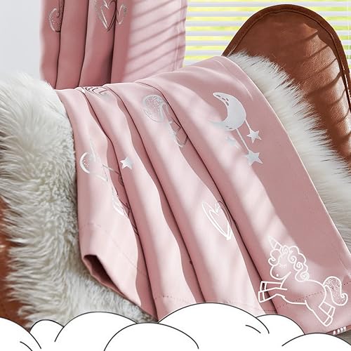 Miniatura 4 de jinchan Cortinas de unicornio para habitación de niñas, habitación de niños, cortinas con estampado de lámina plateada, cortinas de oscurecimiento