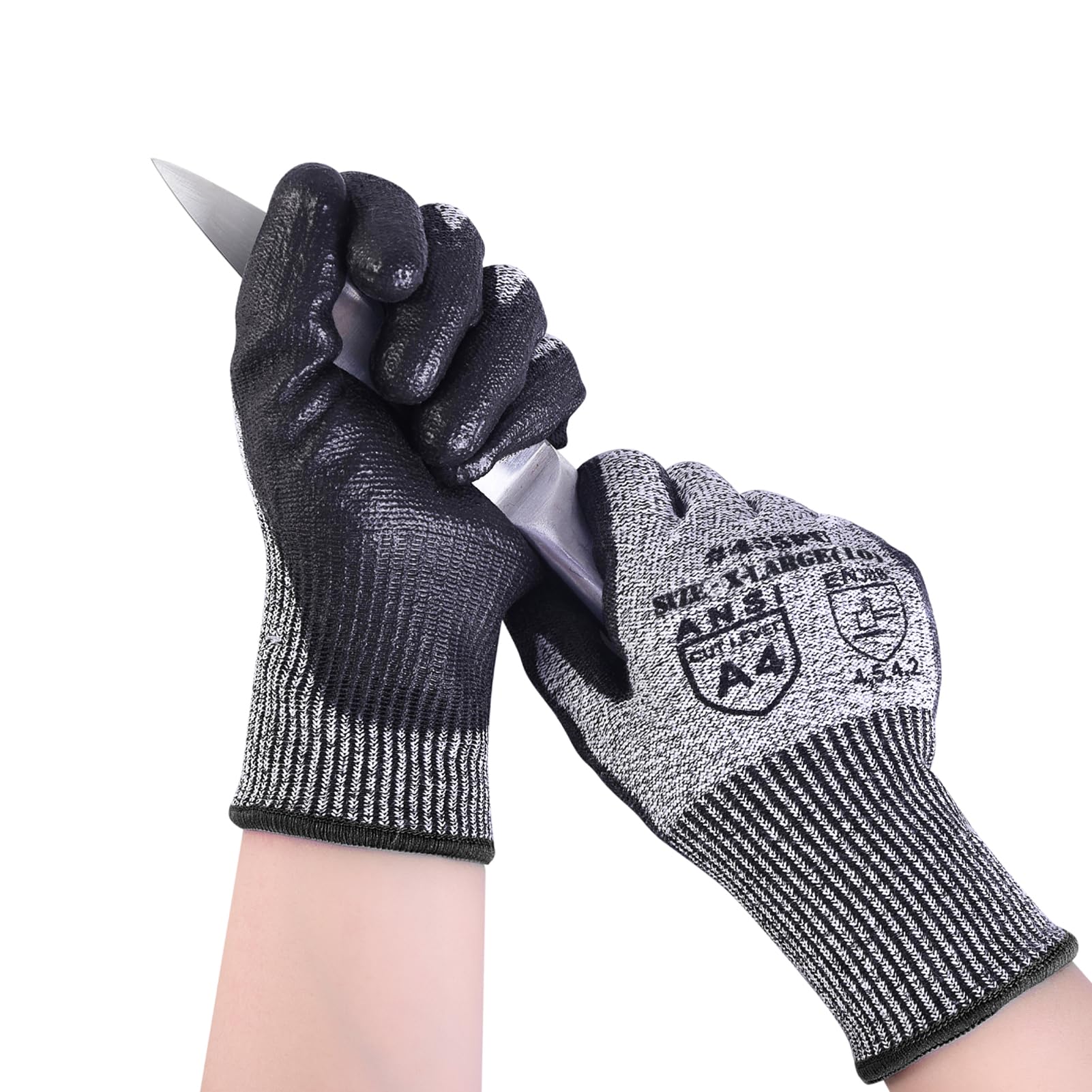 AovYoo 1 Pair Cut Resistant Gloves ANSI 4 Safety Work Protective Gloves Men PU Coated Palm Kevlar Cut Proof Gloves Working Fishing Gardening Non-slip XL