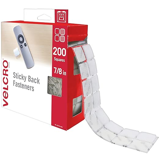 VELCRO Brand Mounting Squares | Square Dots with Adhesive 200pk, 7/8" White | Sticky Back Hook and Loop for Teacher Supplies, Office Organization (30705)