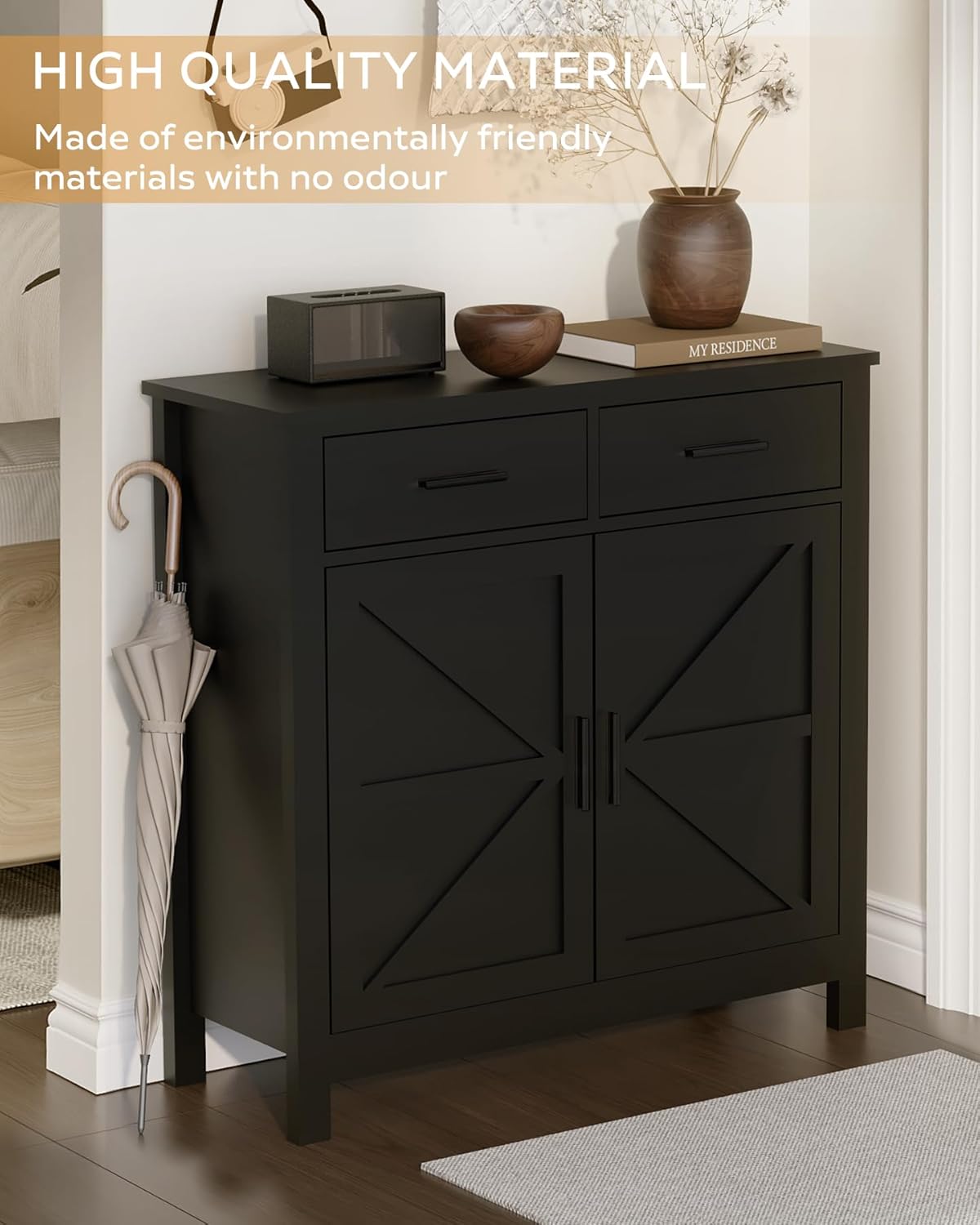 Coffee Bar Cabinet，Sideboard， Comes with Two Drawers and Two Doors, Featuring One Adjustable Shelf. It's Suitable for Bedrooms, Living Rooms, Bathrooms, or Entryways (Black)