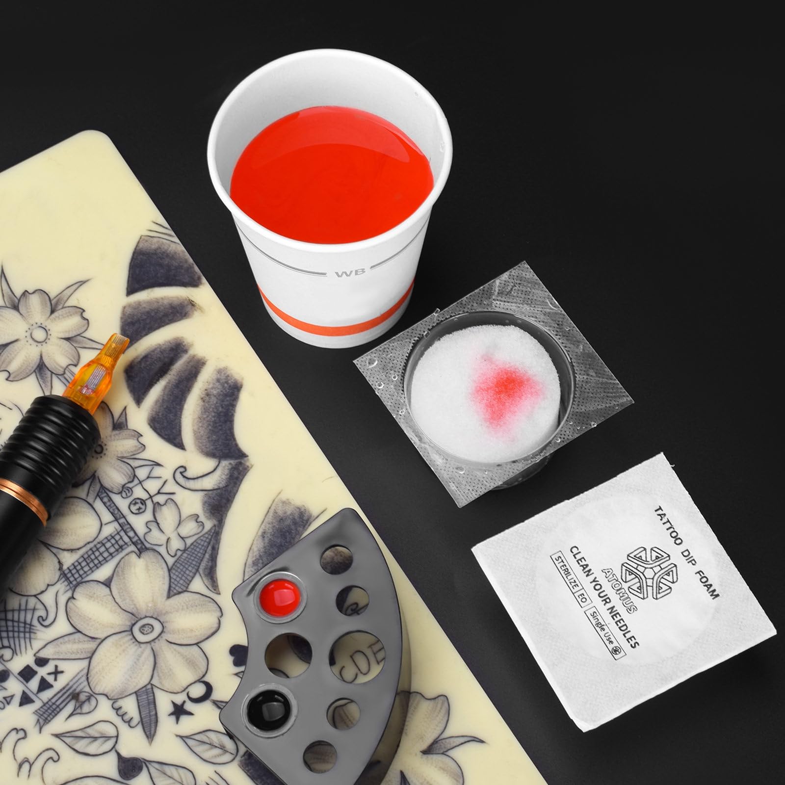 Atomus 36pcs sumergir la aguja de tatuaje de espuma limpiar la taza sumergir enjuagar la cabeza de la capucha sumergir la aguja de tinta profesional sumergir la espuma limpiar