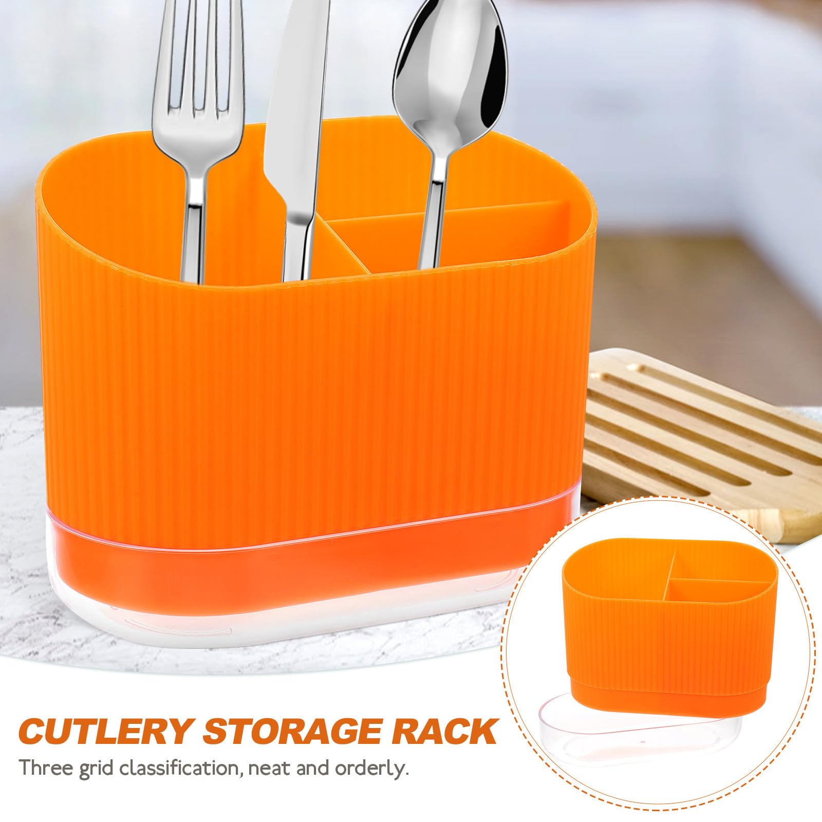 GANAZONO Scolaposate Guzzini in Plastica Arancione Design a Scomparti e Base Staccabile, Organizer per Utensili Cucina Facile da Pulire e Fori di Drenaggio