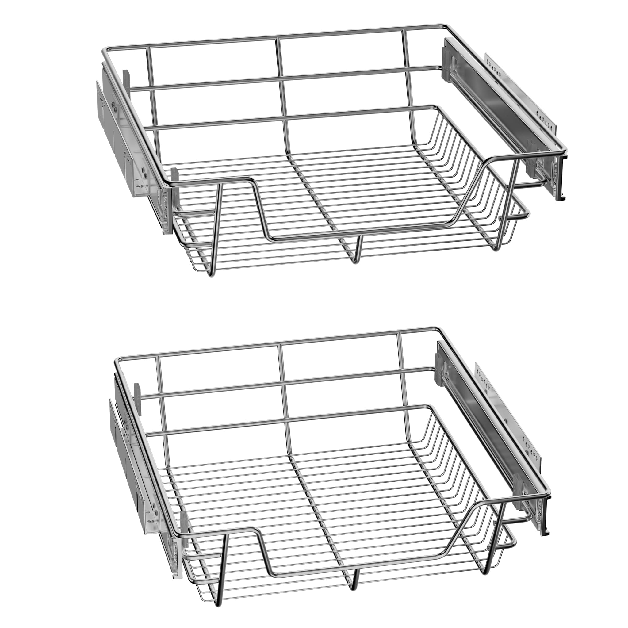 NAIZY 2x Cestello Estraibile 50 cm Cassetto Estraibile Cucina Organizer da cucina Argento in solido acciaio inossidabile Organizer cassetti (larghezza effettiva 47 cm, 2 pezzi)