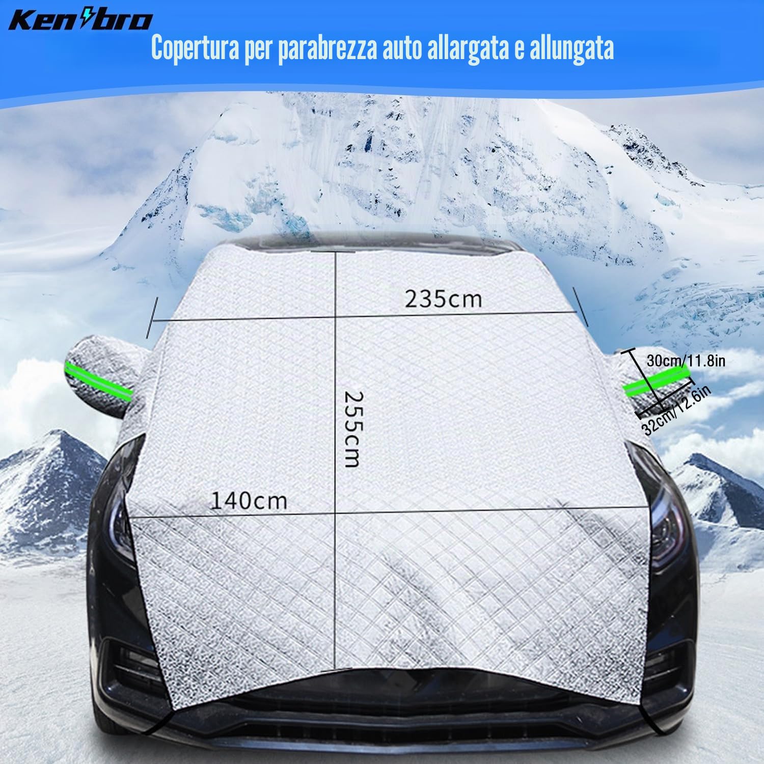 Copri Parabrezza per Auto Inverno, Copri Parabrezza Auto, 255x235cm, Telo Parabrezza Auto Antigelo, Telo Antigelo per Auto, Copertura Auto Ripiegabile, Copertura Parabrezza per Gelo, Neve